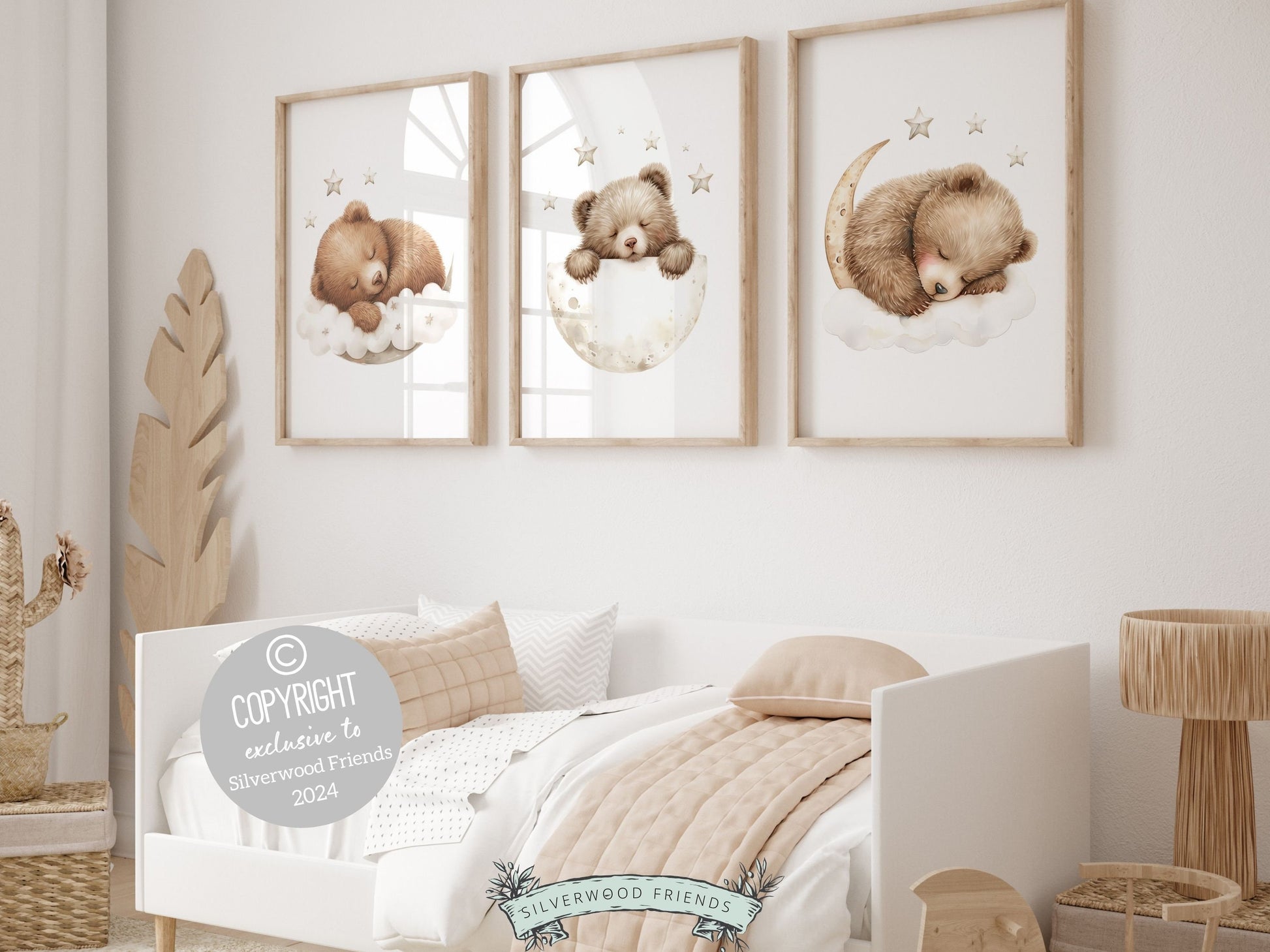 ORIGINAL Teddy Bear Nursery Prints, Teddy Bear Nursery Decor,Gender Neutral Brown Bear Nursery Wall Art Night Sky Star Nursery Digital Print