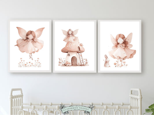ORIGINAL Wildflower Fairy Nursery Print Gift For Baby Girl Fairy Nursery Decor, Blush Pink Fantasy Nursery Wall Art Digital Download Prints