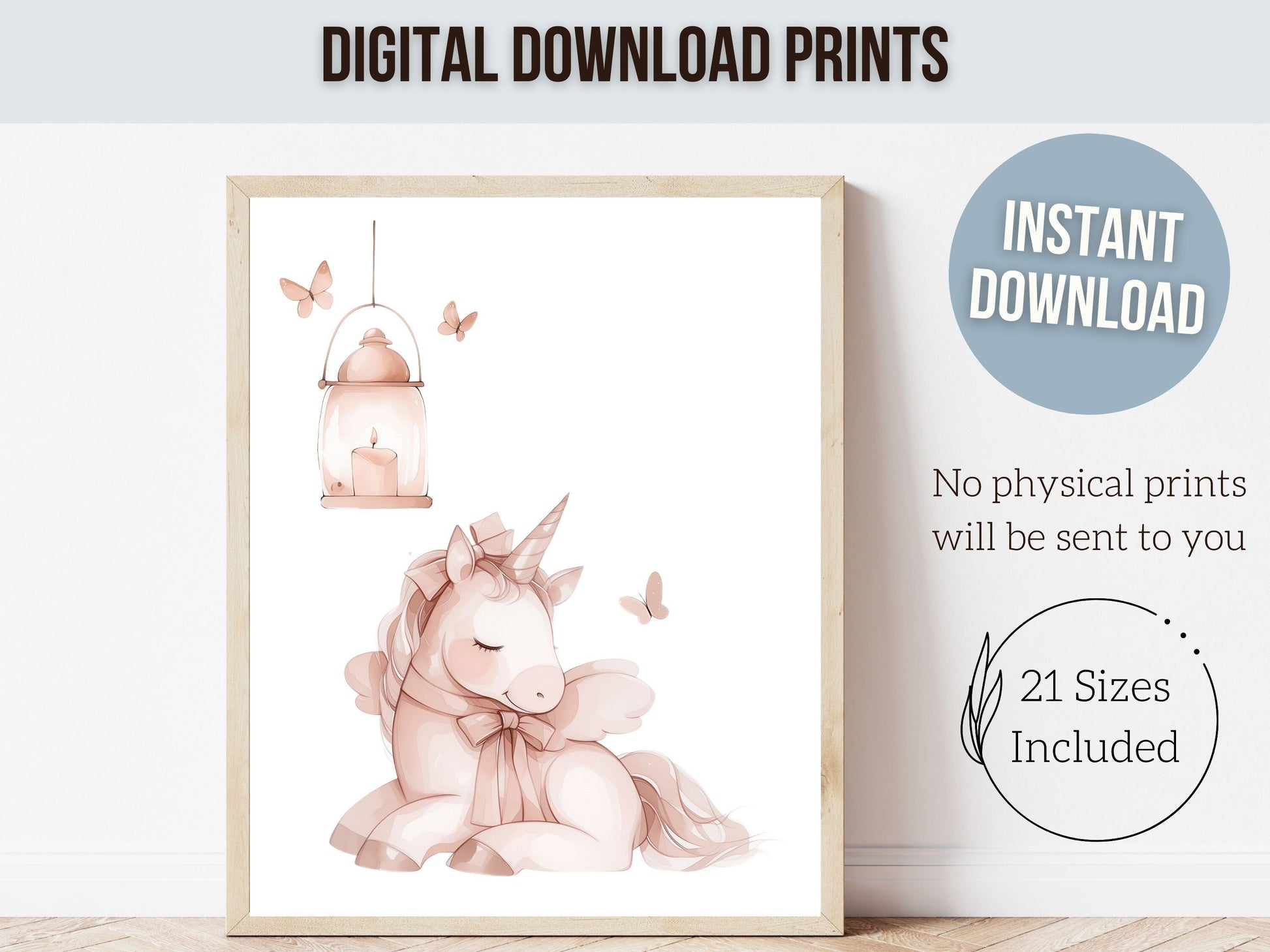 Fairytale Nursery Prints, Baby Girls Fairy Unicorn Nursery Print, Girls Pastel Pink Bunny Bedroom Decor, Fantasy Nursery Decor Digital Print