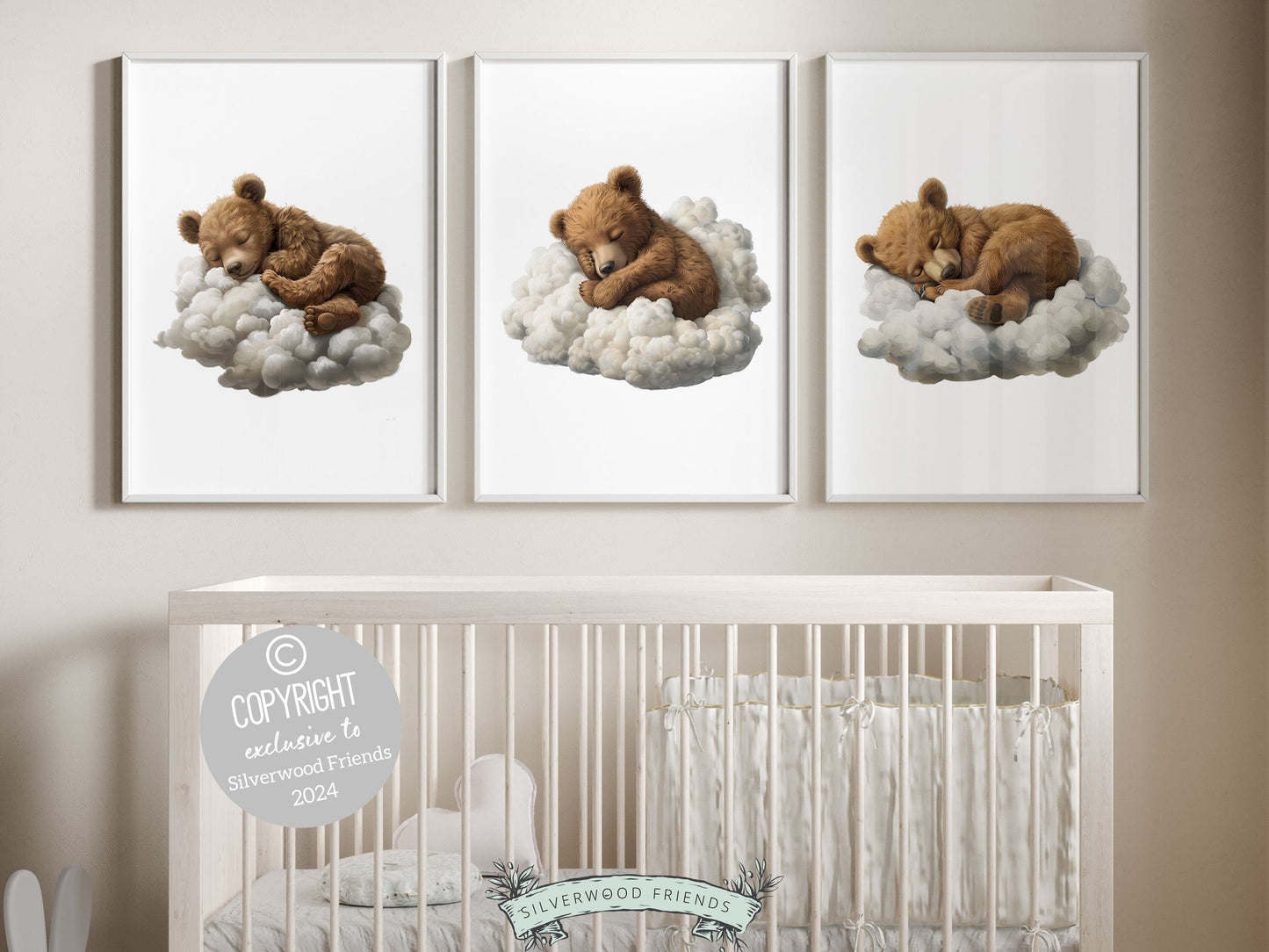 Sleeping Bear Nursery Print, Teddy Bear Nursery Decor, Neutral Nursery Decor, Sleepy Bear Nursery Wall Art, Woodland Nursery Digital Prints