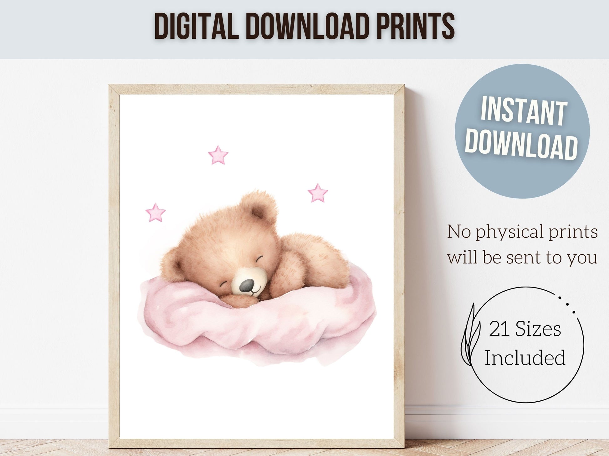 Baby Girls Teddy Bear Nursery Prints, Teddy Bear Nursery Decor, Pink Teddy Bear Nursery Wall Art, Baby Girl Room Wall Decor Digital Prints