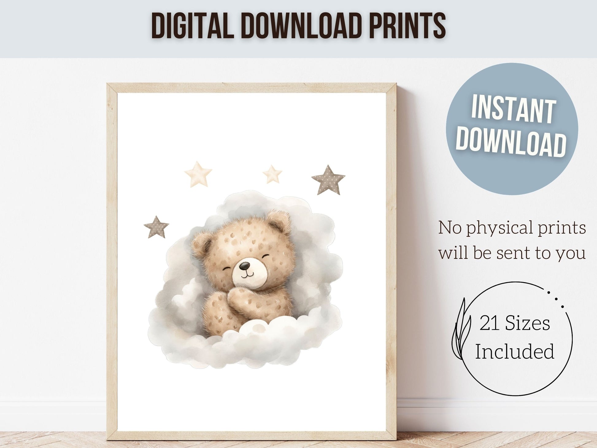 Teddy Bear Nursery Prints, Teddy Bear Nursery Decor, Gender Neutral Beige Teddy Bear Nursery Wall Art, Bear Baby Shower Gift Digital Prints