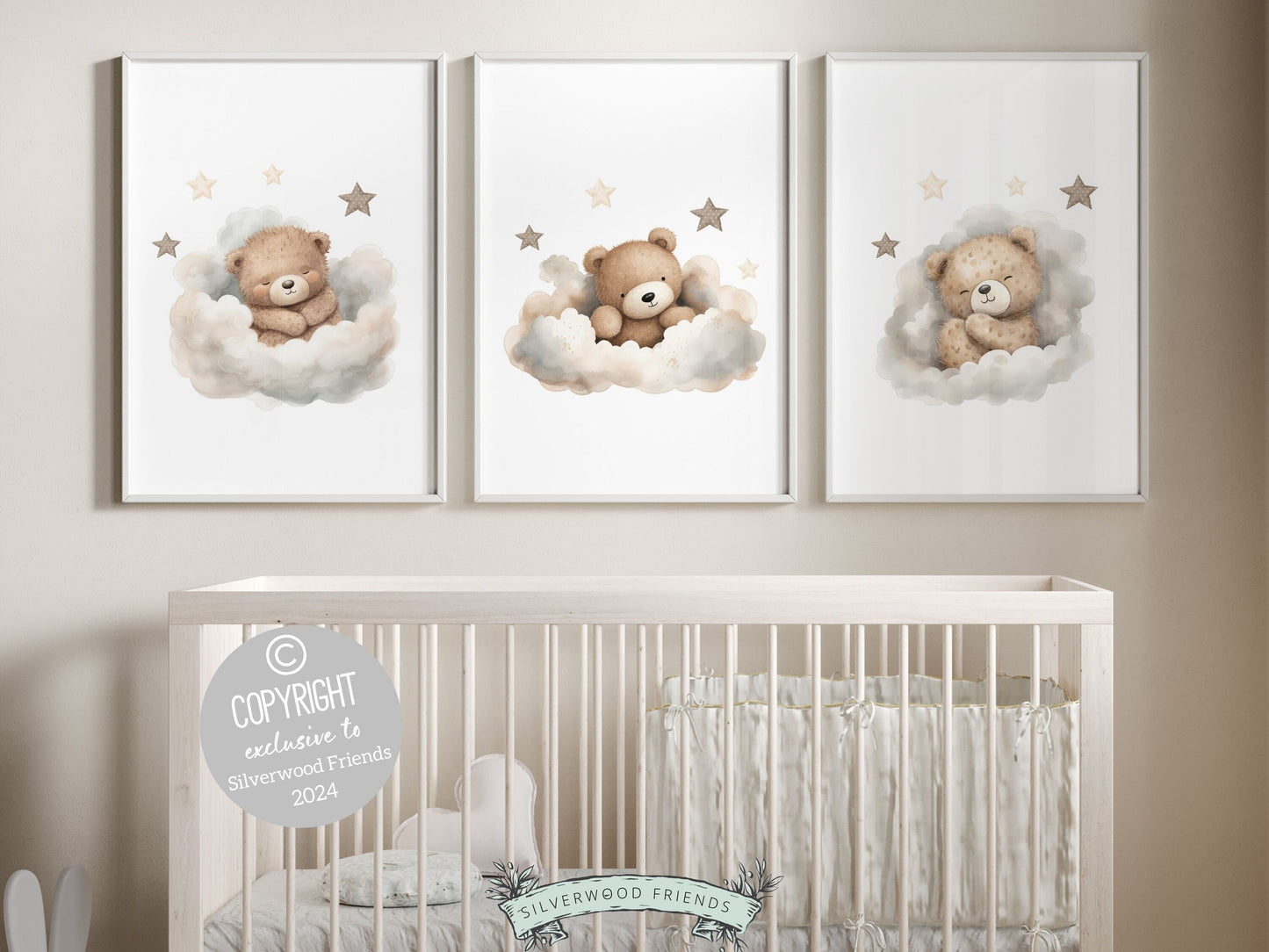 Teddy Bear Nursery Prints, Teddy Bear Nursery Decor, Gender Neutral Beige Teddy Bear Nursery Wall Art, Bear Baby Shower Gift Digital Prints