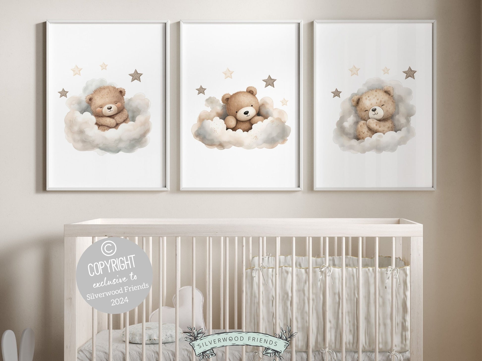 Teddy Bear Nursery Prints, Teddy Bear Nursery Decor, Gender Neutral Beige Teddy Bear Nursery Wall Art, Bear Baby Shower Gift Digital Prints