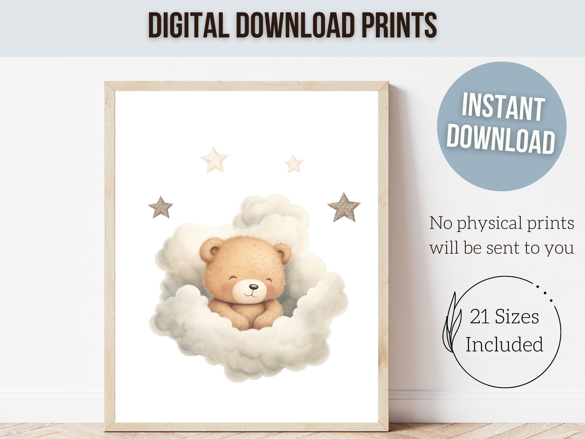 Teddy Bear Nursery Prints, Teddy Bear Nursery Decor, Gender Neutral Beige Teddy Bear Nursery Wall Art, Bear Baby Shower Gift Digital Prints