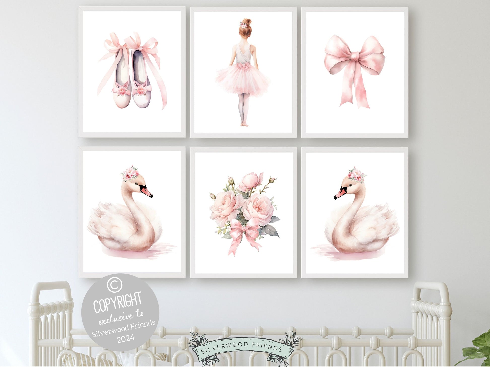 Set of 6 Ballet Nursery Prints. Perfect for your ballet nursery decor or dance inspired bedroom, these charming prints add an elegant touch to your baby girls room inspiring dreams of graceful twirls and makes a unique baby shower gift.