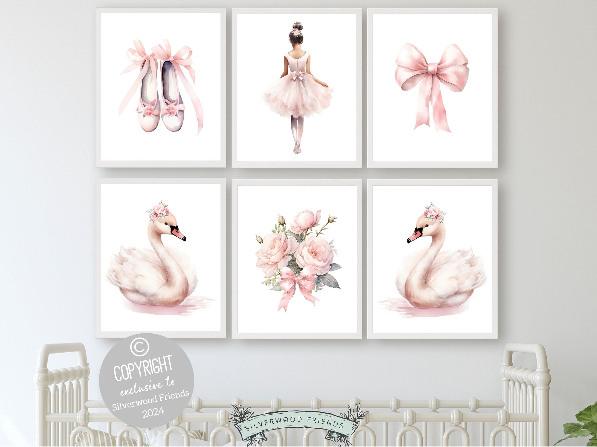 Set of 6 Ballet Nursery Prints. Perfect for your ballet nursery decor or dance inspired bedroom, these charming prints add an elegant touch to your baby girls room inspiring dreams of graceful twirls and makes a unique baby shower gift.