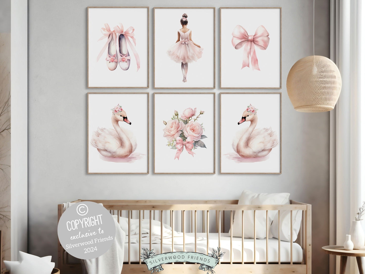 Baby Girl's Ballet Nursery Prints, African American Ballerina Nursery Decor, Floral Ballet Swan Wildflower Nursery Wall Decor Digital Prints