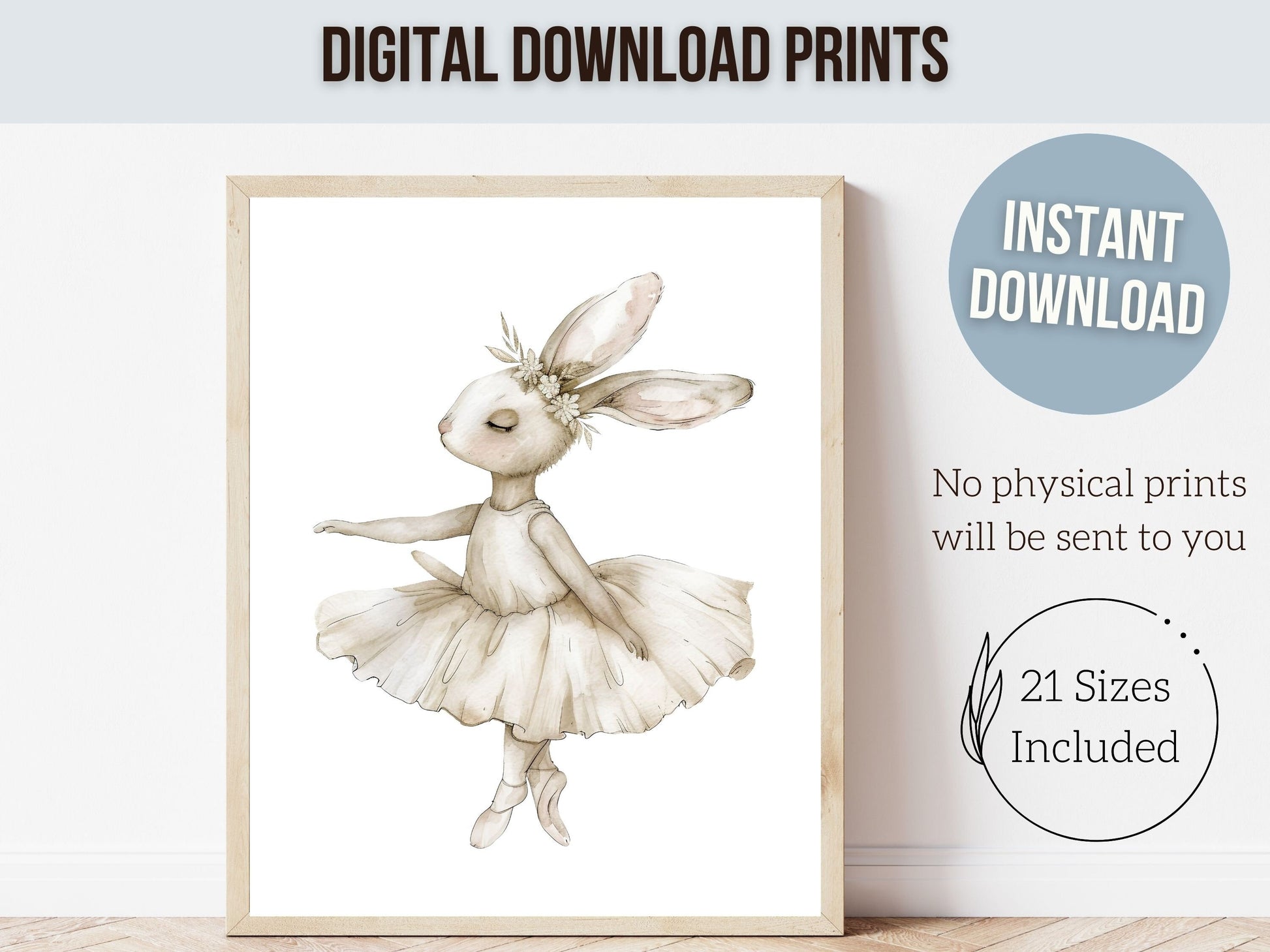 ORIGINAL Bunny Nursery Print Gift For Baby Girl Bunny Nursery Decor, Kids Ballet Bedroom Wall Decor Ballerina Nursery Digital Download Print
