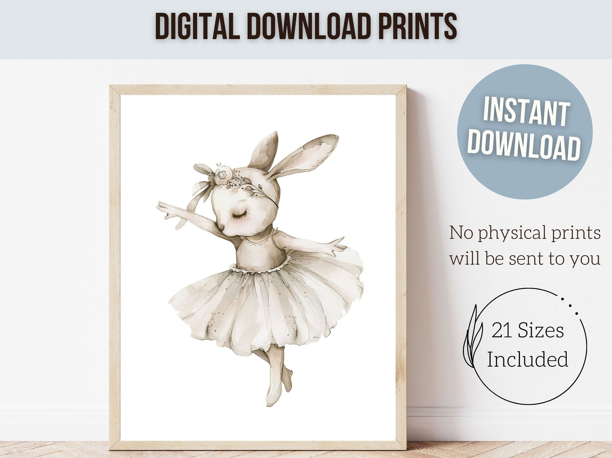 ORIGINAL Bunny Nursery Print Gift For Baby Girl Bunny Nursery Decor, Kids Ballet Bedroom Wall Decor Ballerina Nursery Digital Download Print
