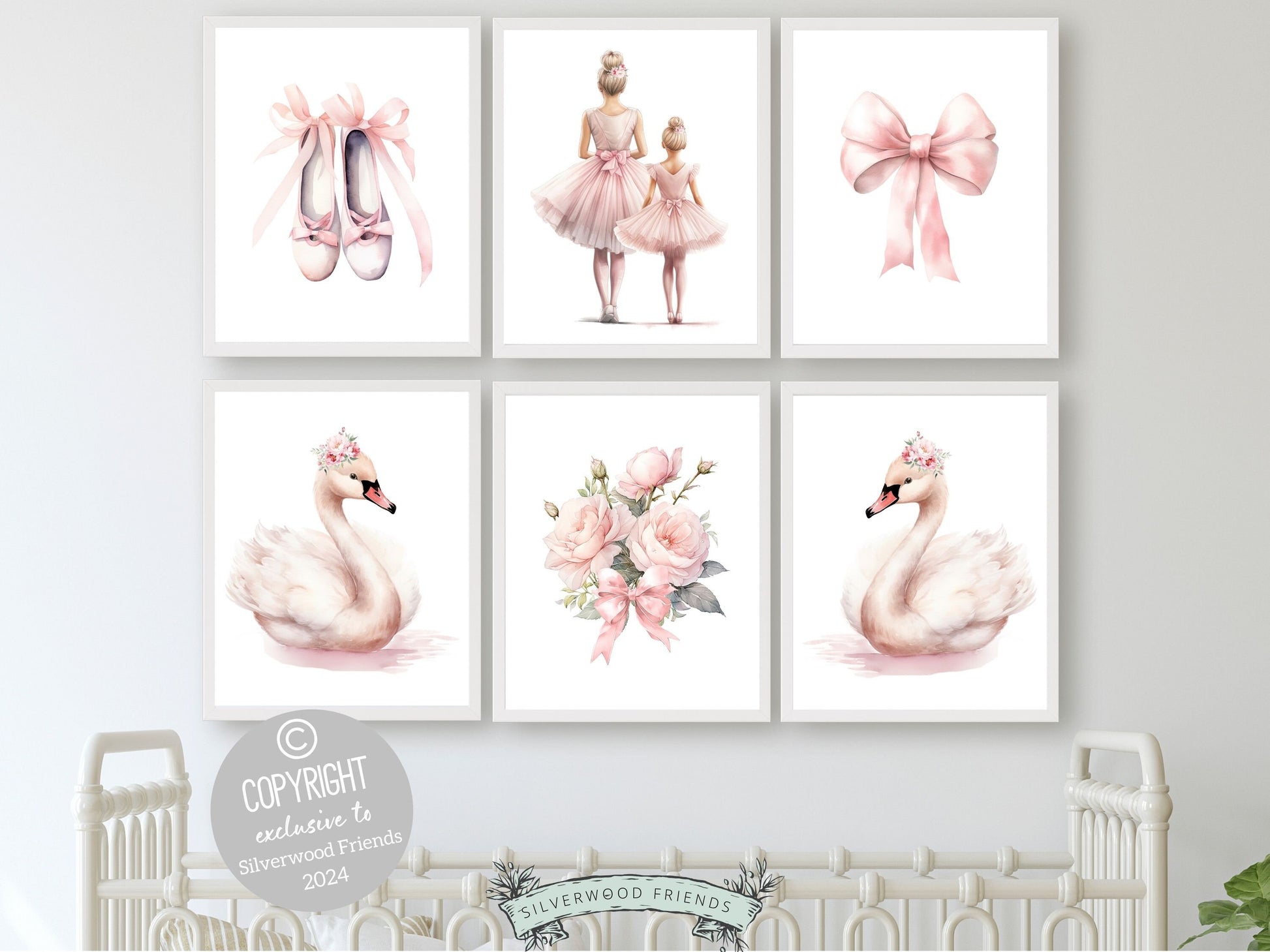 Set of 6 Ballet Nursery Prints. Perfect for your ballet nursery decor or dance inspired bedroom, these charming prints inspire imagination and foster a love for ballet, adding an elegant touch to your baby girls room and dreams of graceful twirls.