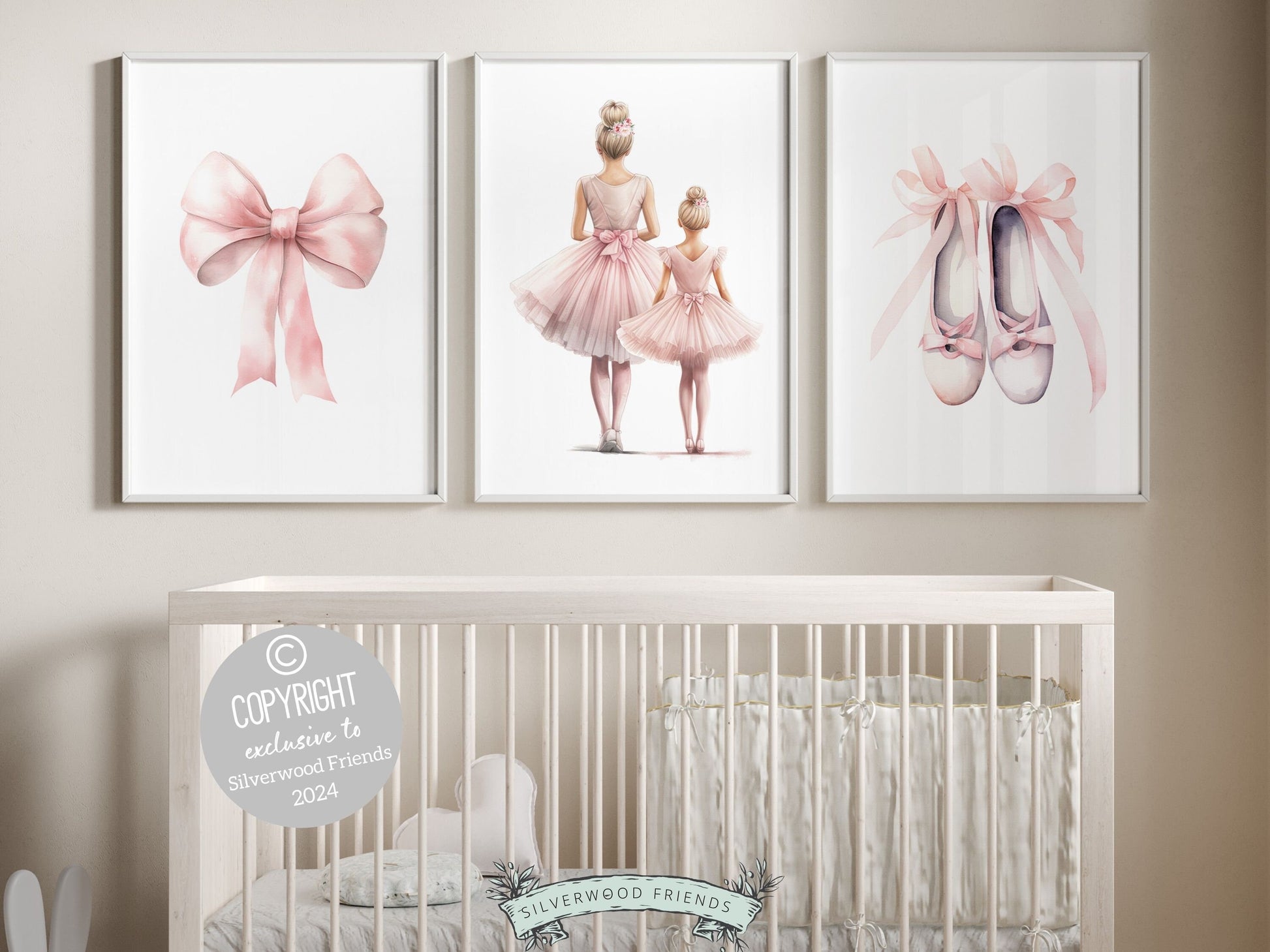 Set of 3 Ballet Nursery Prints. Perfect for your ballet nursery decor or dance inspired bedroom, these charming prints inspire imagination and foster a love for ballet, adding an elegant touch to your baby girls room and dreams of graceful twirls.