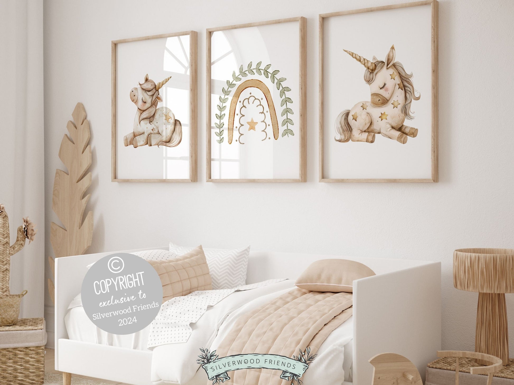 Set of 3 Unicorn Nursery Prints, showcasing adorable unicorns, stars and boho rainbow for a whimsical, enchanting nursery. These neutral prints are the perfect addition to your nursery and also make a charming baby shower gift.