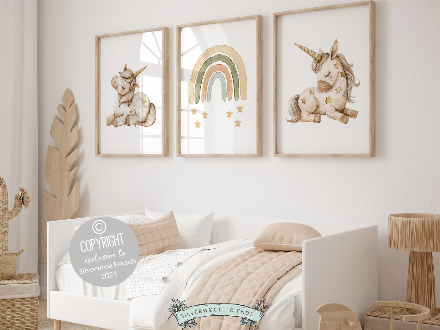 Set of 3 Unicorn Nursery Prints, showcasing adorable unicorns, stars and boho rainbow for a whimsical, enchanting nursery. These neutral prints are the perfect addition to your nursery and also make a charming baby shower gift.