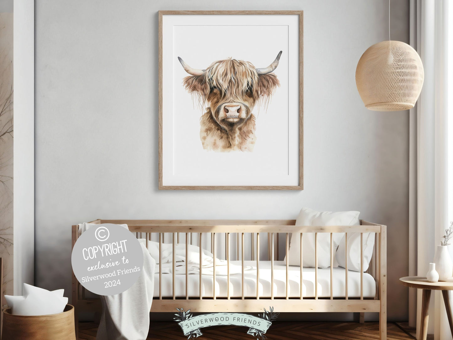 Highland Cow Nursery Print, Highland Cow Nursery Decor Gifts, Kids Farm Bedroom Wall Decor, Minimalist Highland Cow Digital Download Print
