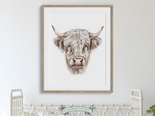 Highland Cow Print Gifts, Highland Cow Nursery Decor, Kids Farm Bedroom Wall Decor, Minimalist Highland Cow Digital Download Print