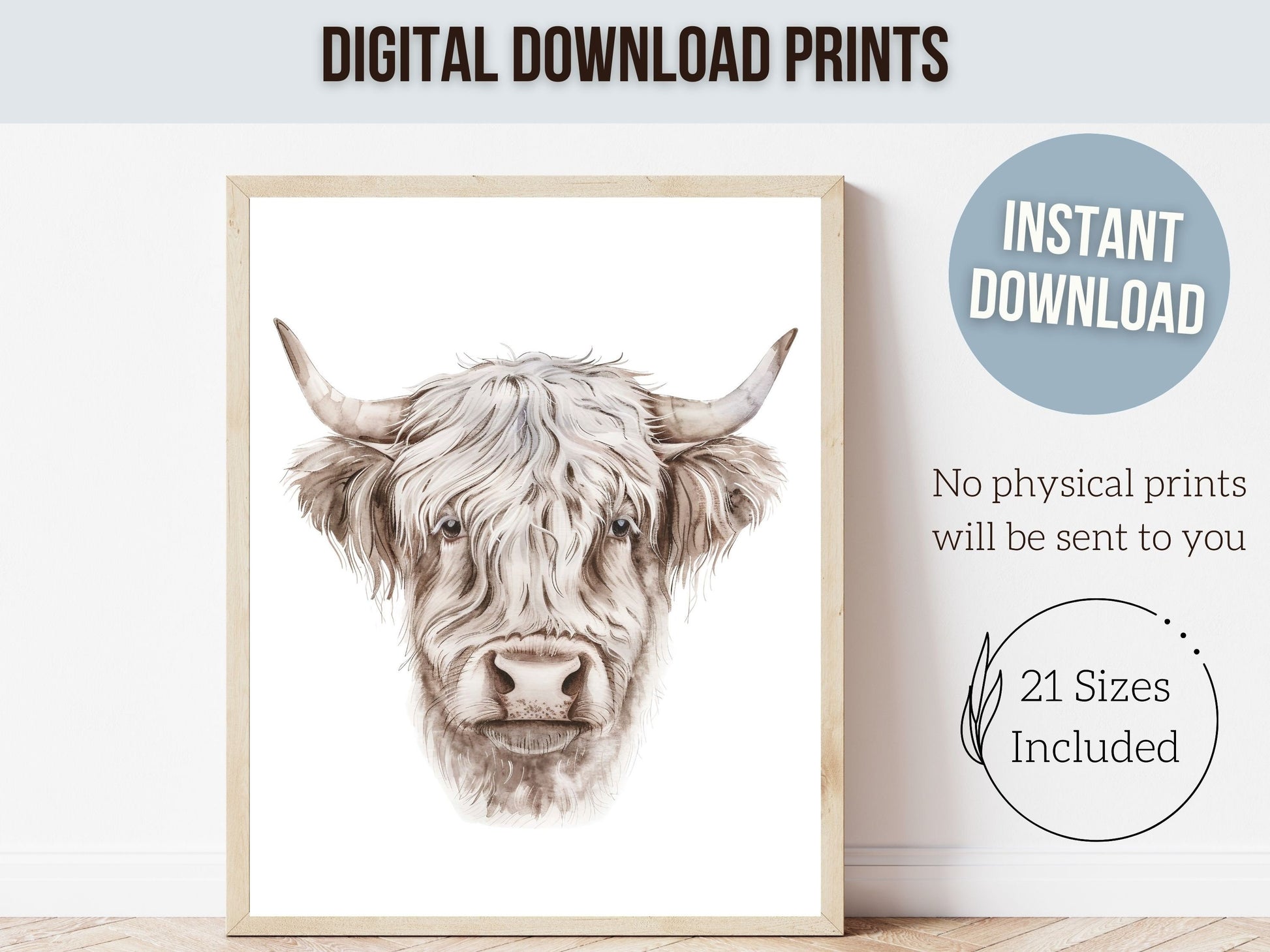 Highland Cow Print Gifts, Highland Cow Nursery Decor, Kids Farm Bedroom Wall Decor, Minimalist Highland Cow Digital Download Print