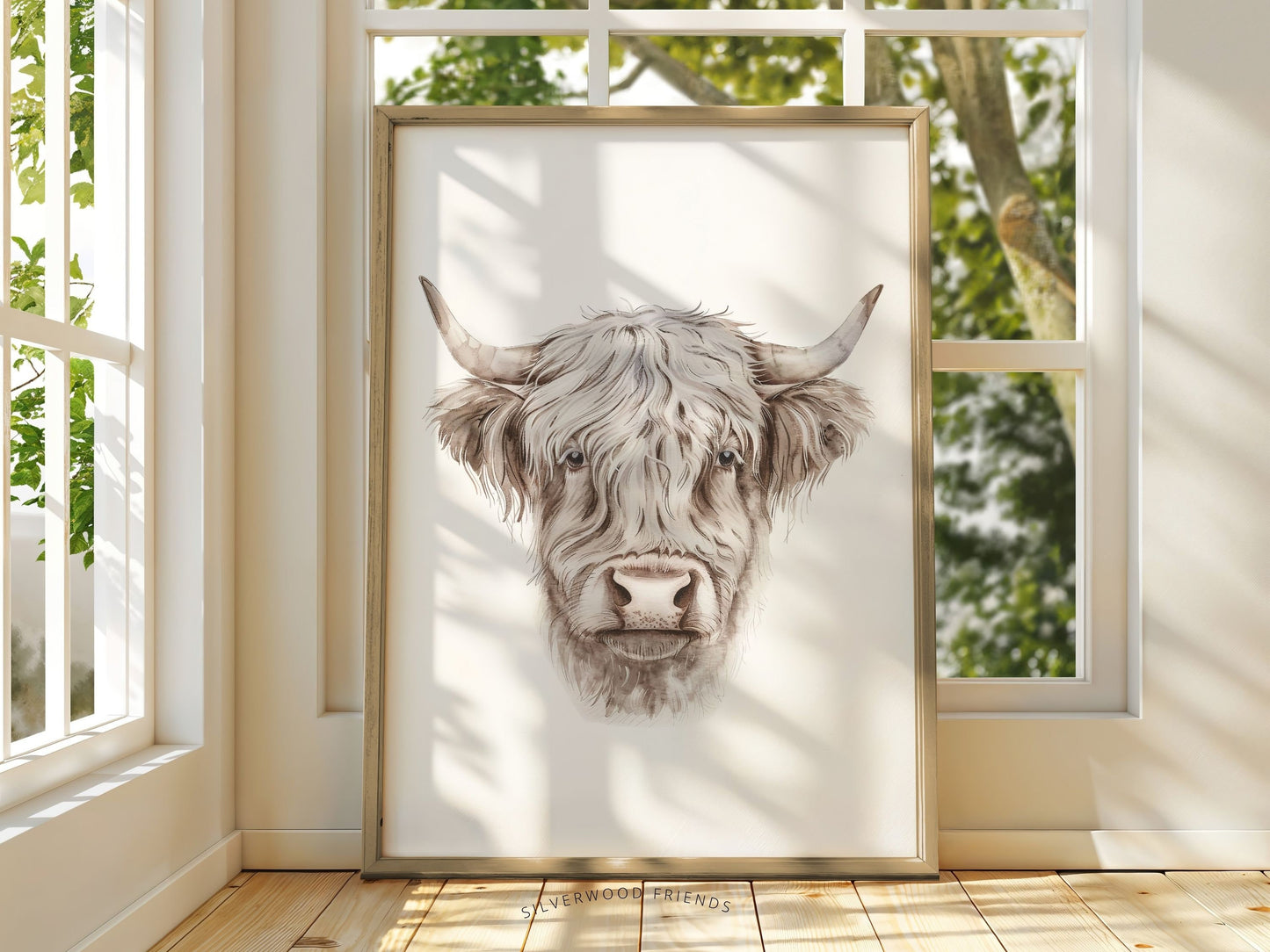 Highland Cow Print Gifts, Highland Cow Nursery Decor, Kids Farm Bedroom Wall Decor, Minimalist Highland Cow Digital Download Print