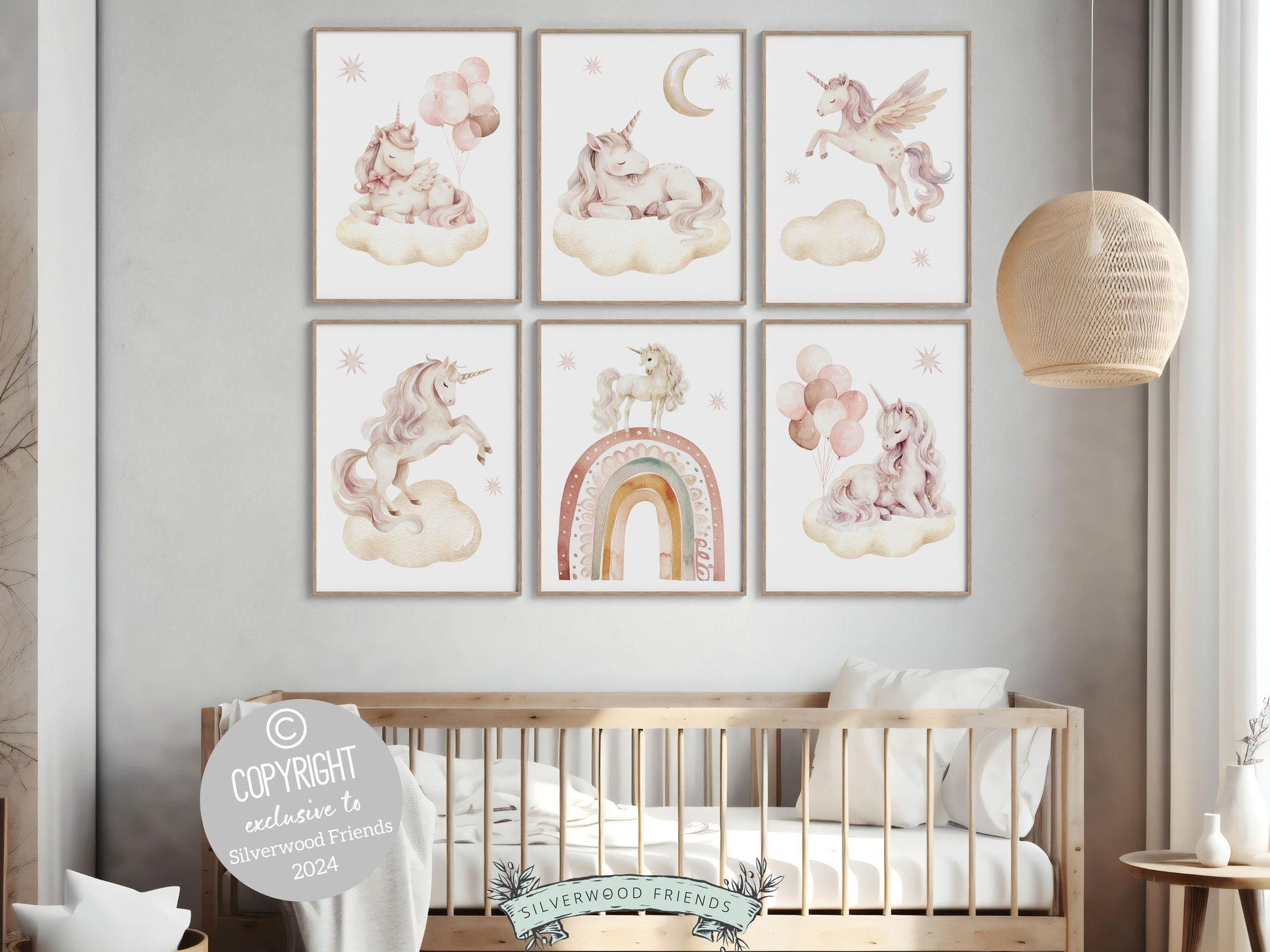 Baby Girls Unicorn Nursery Prints, Girls Fantasy Nursery Decor Fairytale Nursery Wall Art,Pastel Pink Magical Princess Nursery Digital Print