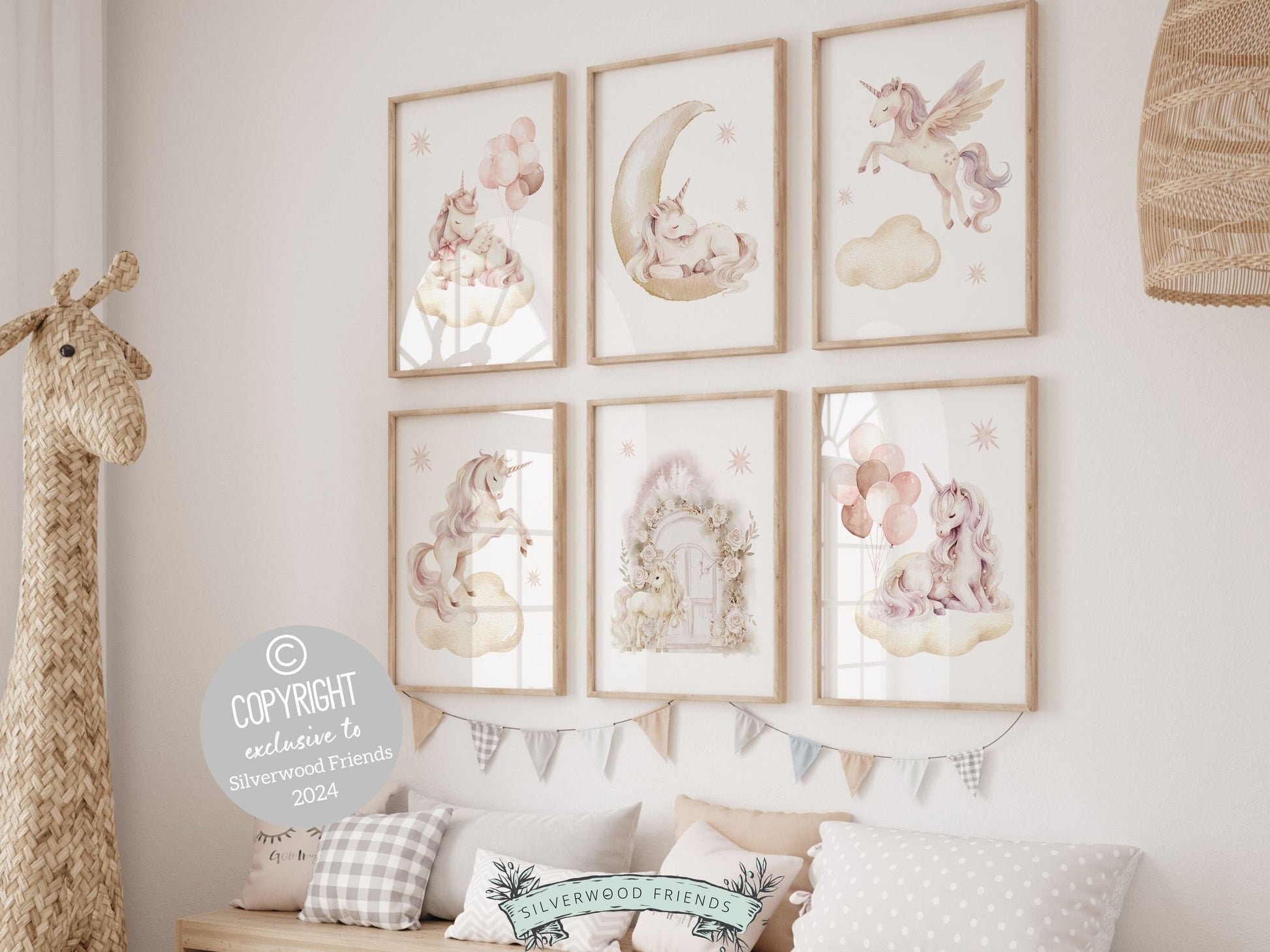 ORIGINAL Girls Unicorn Nursery Prints, Girls Fantasy Nursery Decor Fairytale Nursery Wall Art, Pink Magical Princess Nursery Digital Prints