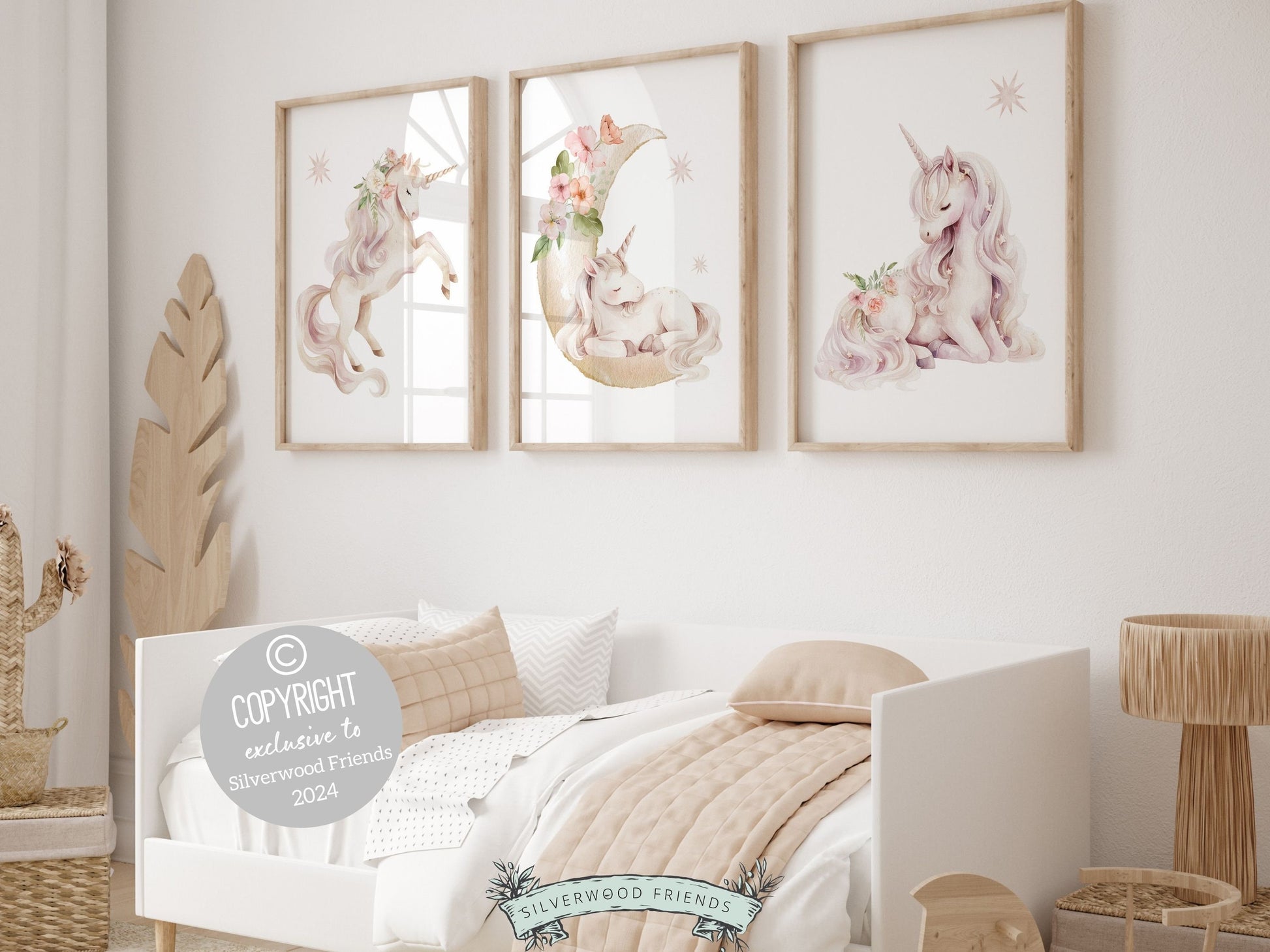 ORIGINAL Girls Unicorn Nursery Prints, Girls Fantasy Nursery Decor Fairytale Nursery Wall Art, Pink Floral Wildflower Nursery Digital Prints
