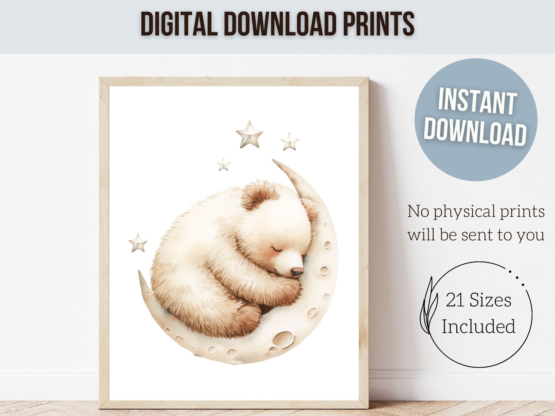 ORIGINAL Teddy Bear Nursery Print, Teddy Bear Nursery Decor, Gender Neutral White Polar Bear Nursery Wall Art, Sleeping Animal Digital Print