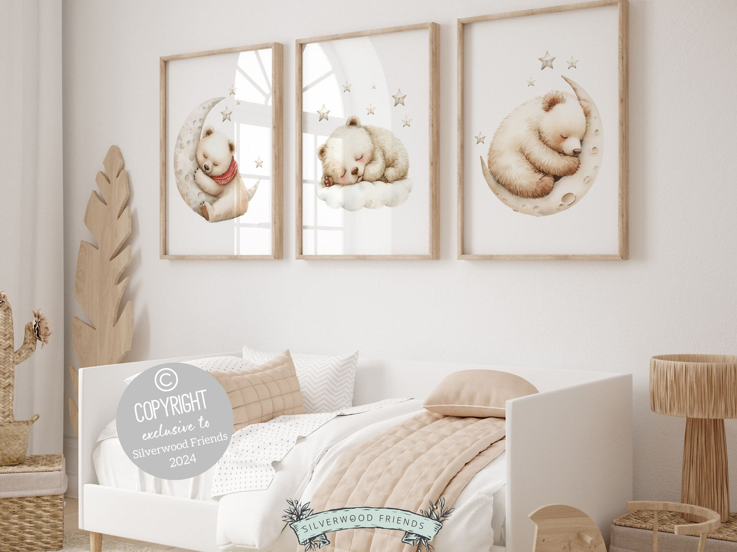 ORIGINAL Teddy Bear Nursery Print, Teddy Bear Nursery Decor, Gender Neutral White Polar Bear Nursery Wall Art, Sleeping Animal Digital Print