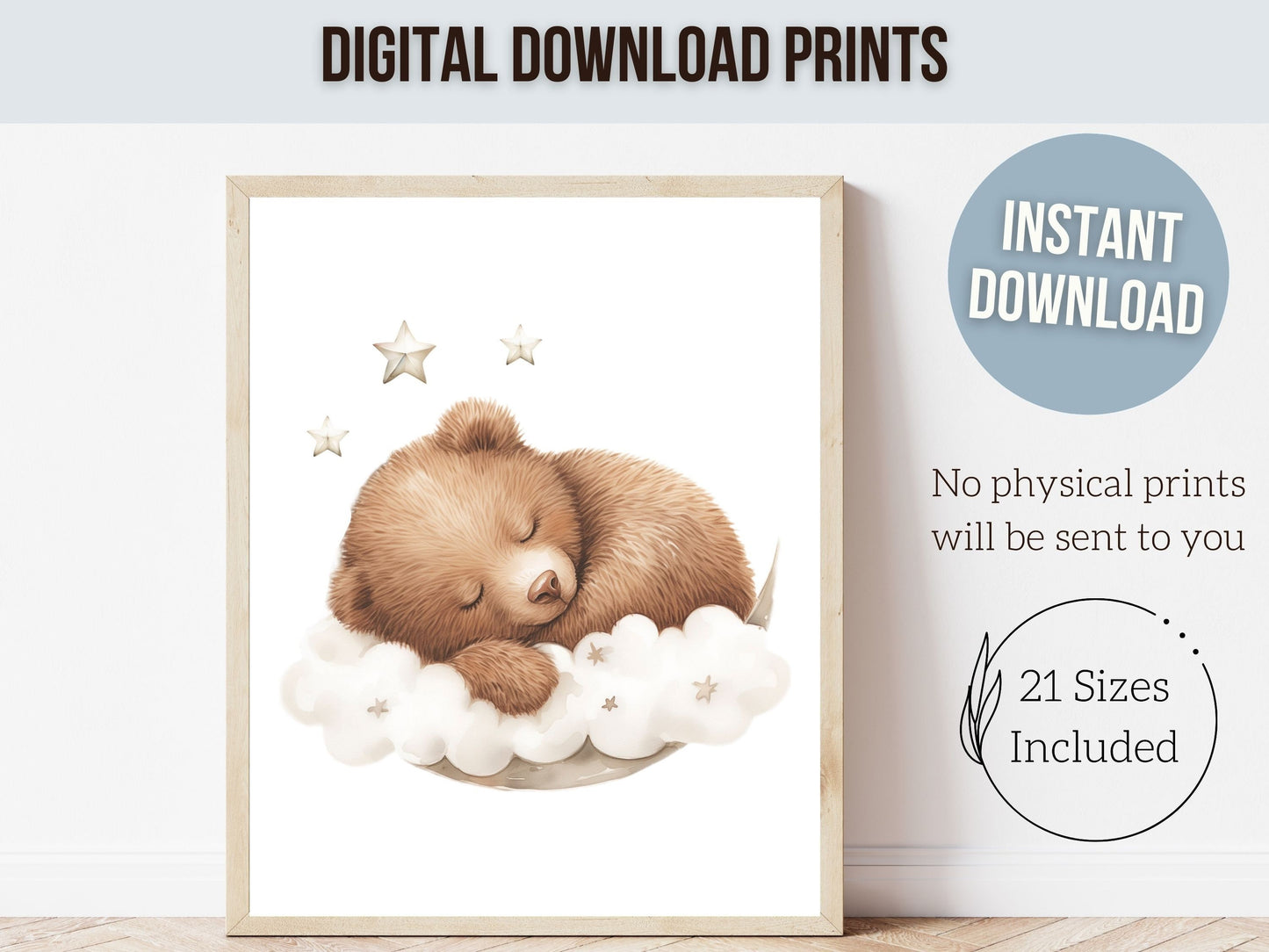ORIGINAL Teddy Bear Nursery Prints, Teddy Bear Nursery Decor,Gender Neutral Brown Bear Nursery Wall Art Night Sky Star Nursery Digital Print