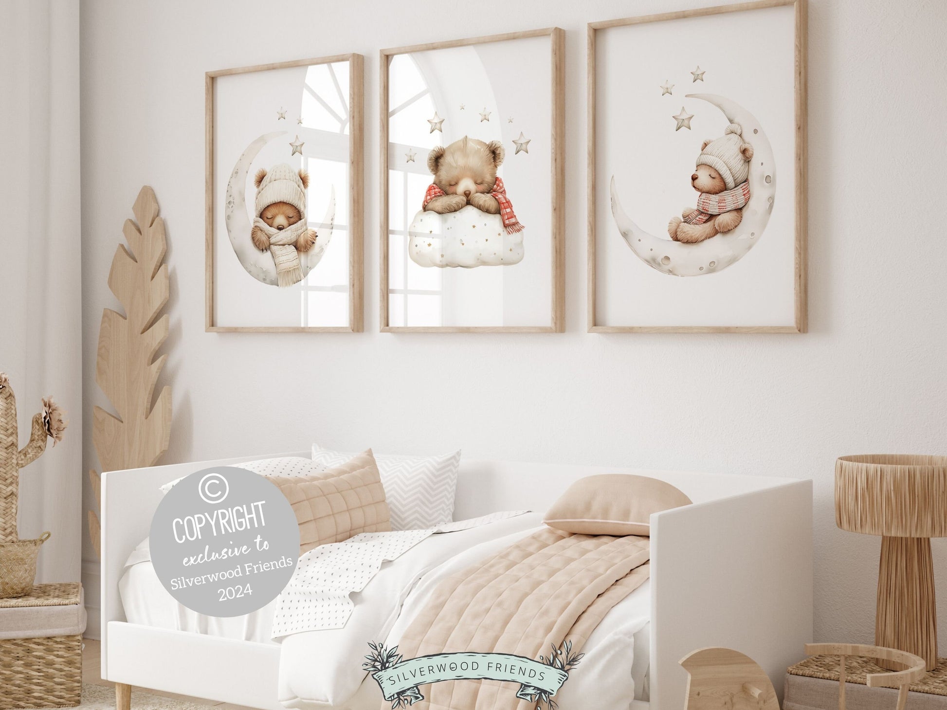 ORIGINAL Teddy Bear Nursery Prints, Teddy Bear Nursery Decor,Gender Neutral Brown Bear Nursery Wall Art,Celestial Star Nursery Digital Print