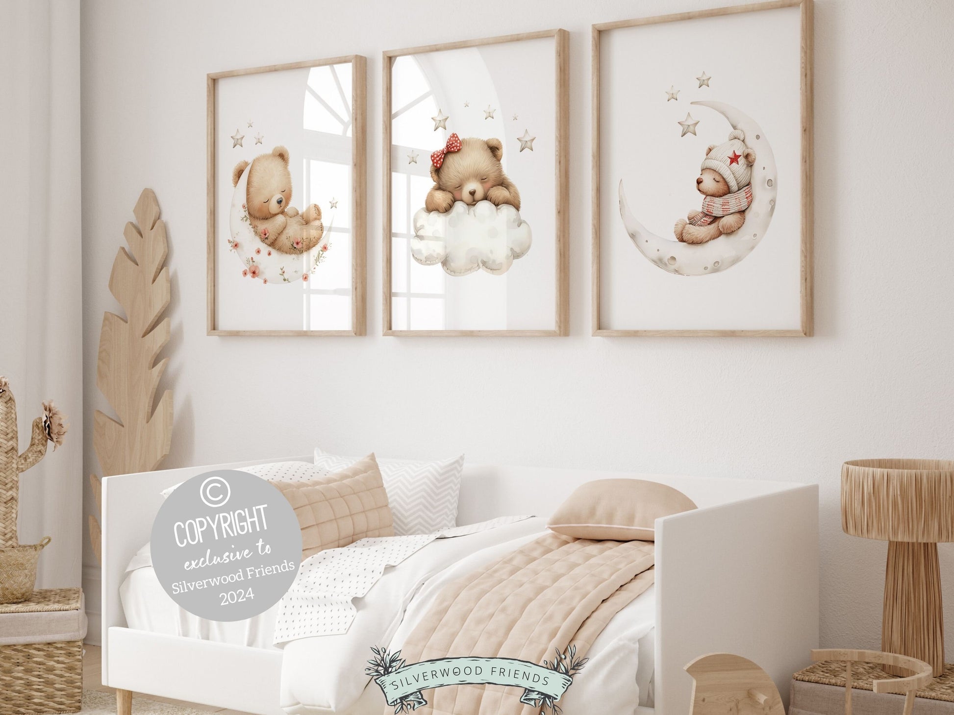Baby Girls Teddy Bear Nursery Print, Teddy Bear Nursery Decor, Brown Bear Nursery Wall Art, Little Girls Woodland Bear Bedroom Digital Print