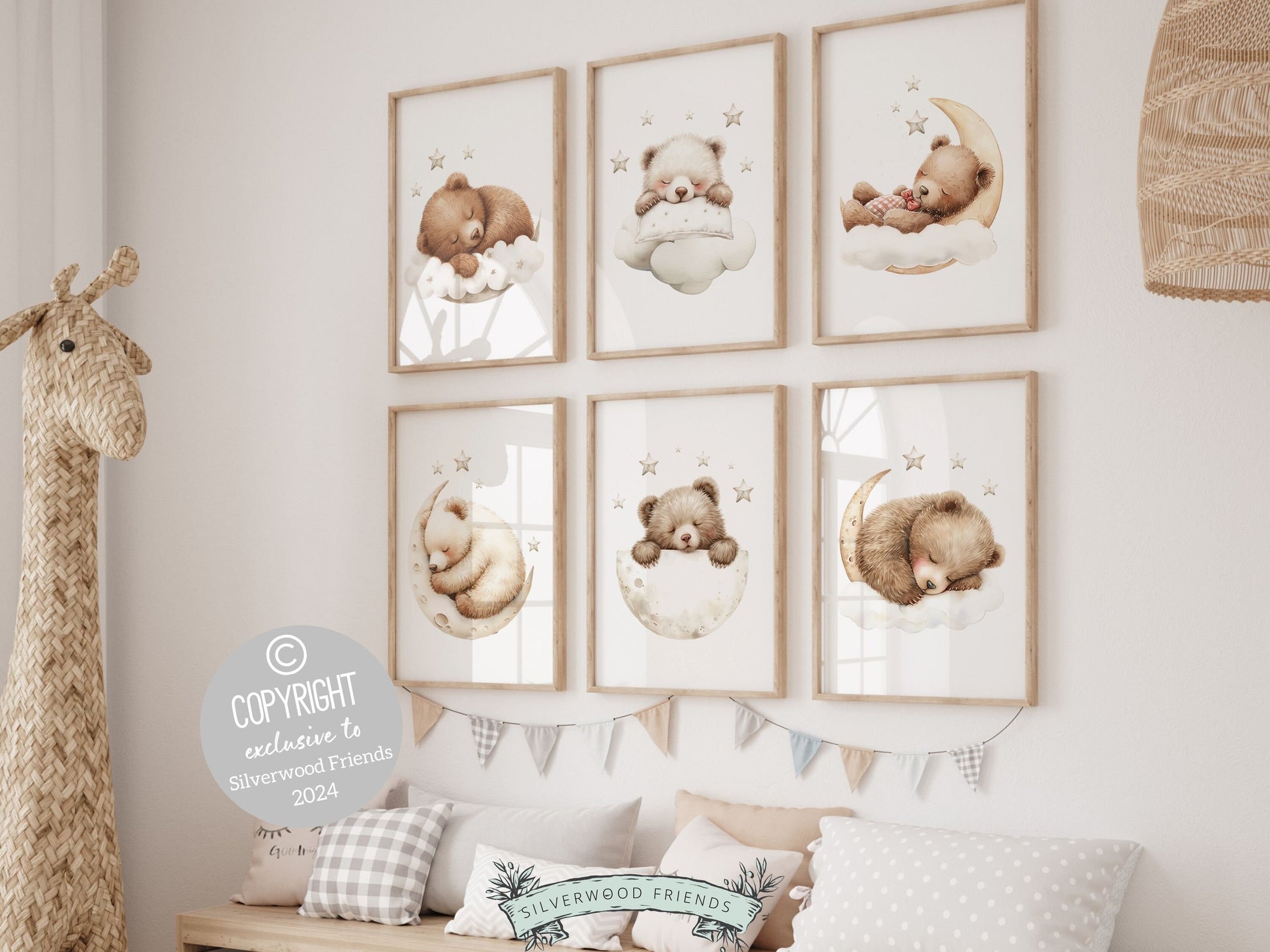 ORIGINAL Teddy Bear Nursery Prints, Teddy Bear Nursery Decor, Gender Neutral Brown Bear Nursery Wall Art, Kids Room Wall Decor Digital Print