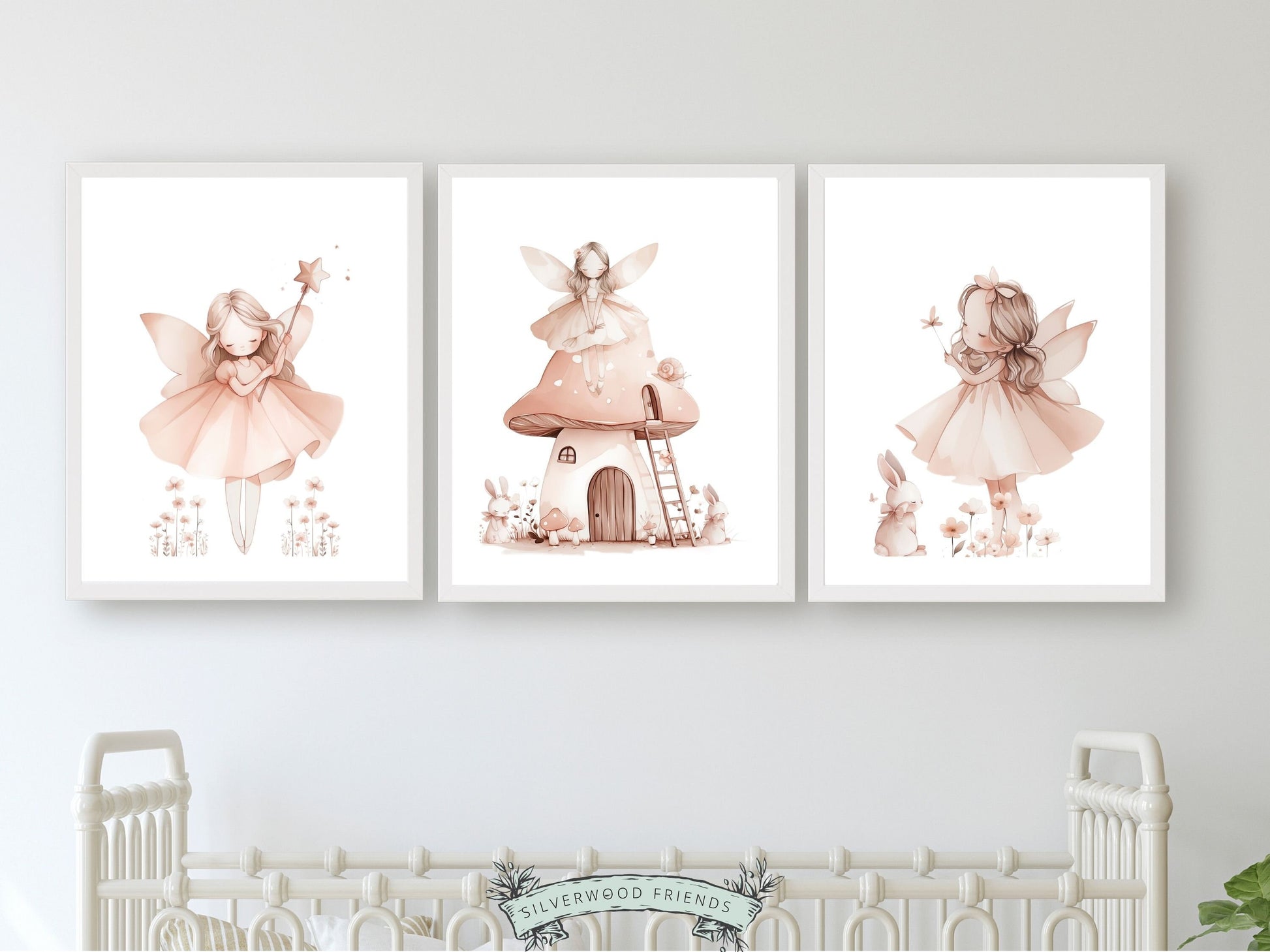 ORIGINAL Wildflower Fairy Nursery Print Gift For Baby Girl Fairy Nursery Decor, Blush Pink Fantasy Nursery Wall Art Digital Download Prints