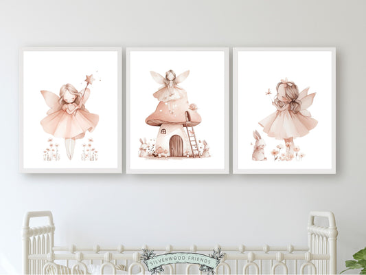ORIGINAL Wildflower Fairy Nursery Print Gift For Baby Girl Fairy Nursery Decor, Blush Pink Fantasy Nursery Wall Art Digital Download Prints