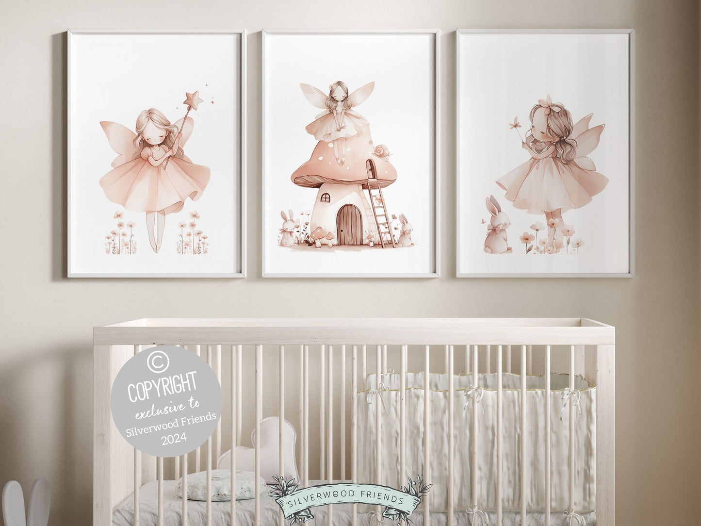 ORIGINAL Wildflower Fairy Nursery Print Gift For Baby Girl Fairy Nursery Decor, Blush Pink Fantasy Nursery Wall Art Digital Download Prints