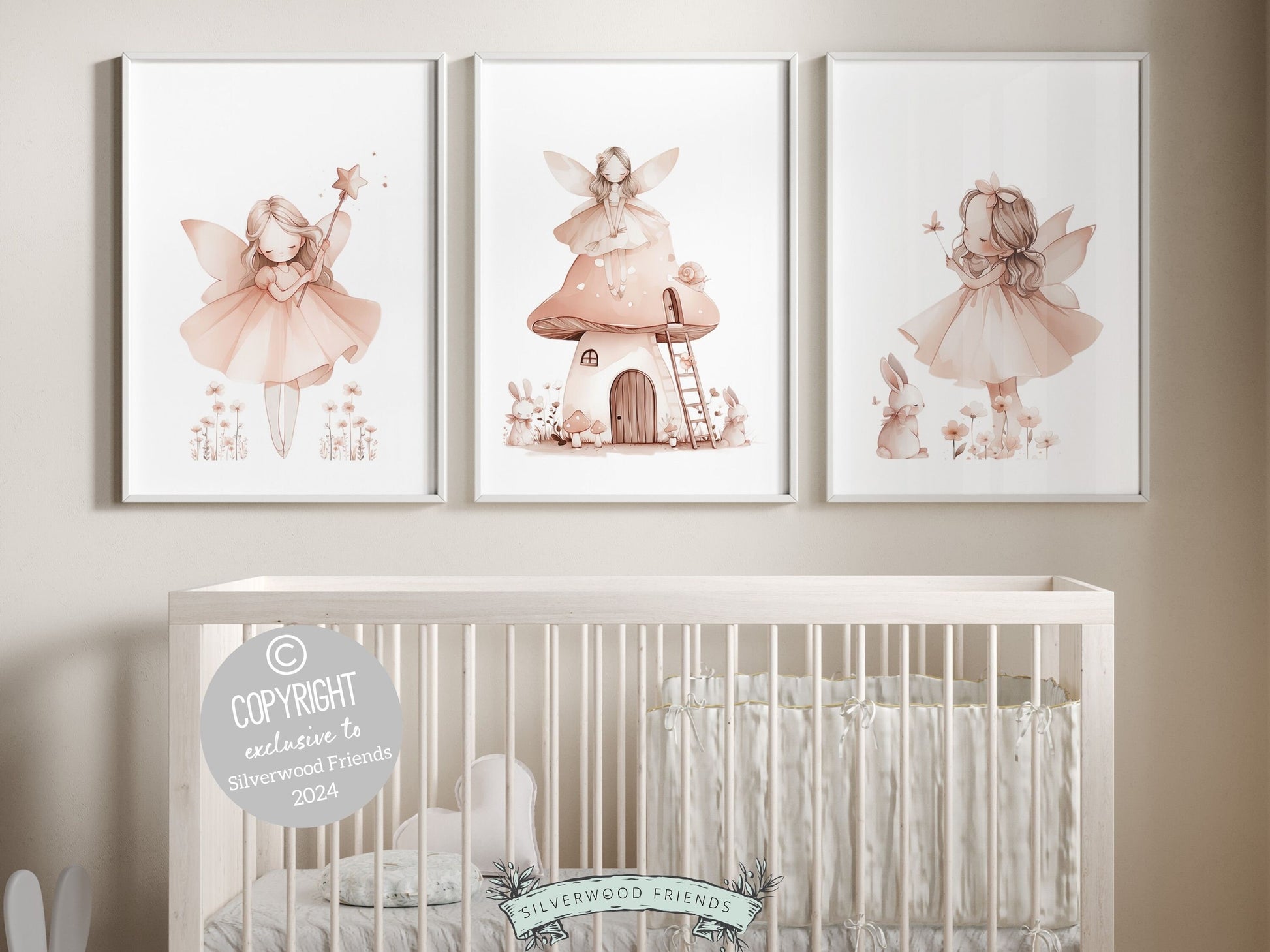 ORIGINAL Wildflower Fairy Nursery Print Gift For Baby Girl Fairy Nursery Decor, Blush Pink Fantasy Nursery Wall Art Digital Download Prints
