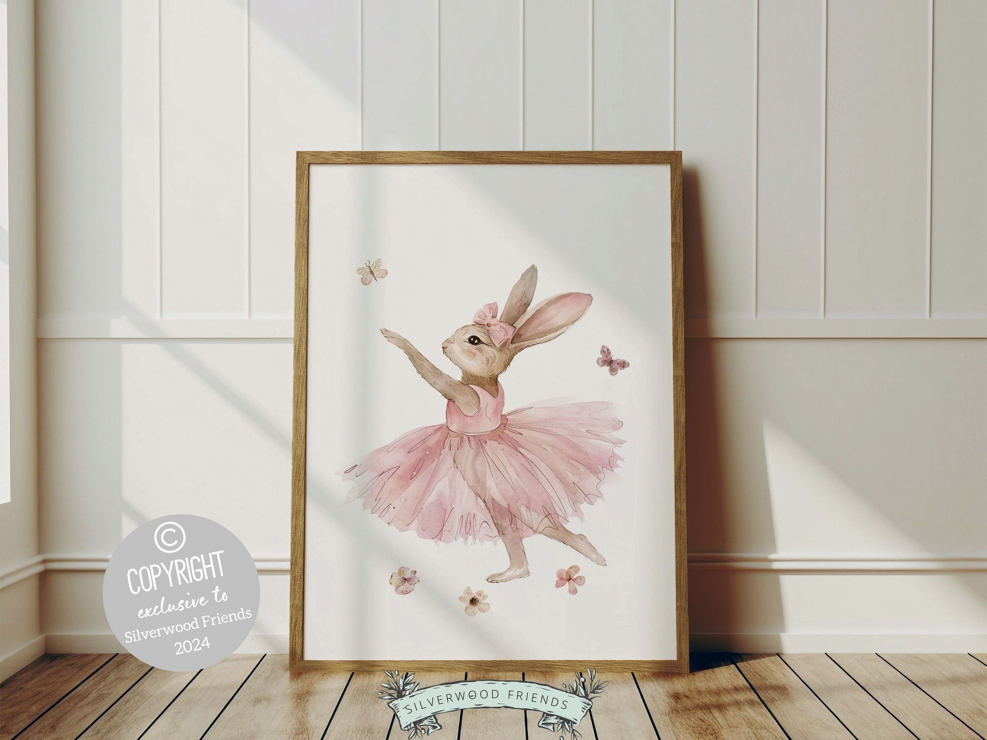 Baby Girl's Ballet Bunny Nursery Prints, Baby Girl Ballerina Bunny Nursery Decor, Ballerina Bunny Wildflower Nursery Wall Art Digital Prints