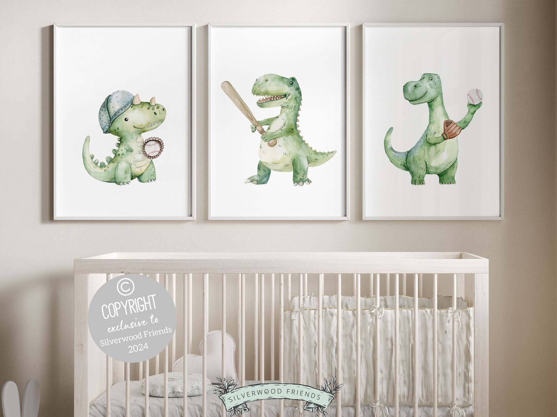 Baseball Nursery Prints, Baby Boy Dinosaur Baseball Nursery Decor, Sport Theme Wall Art, Dino Toddler Room, Boys Room Baseball Digital Print