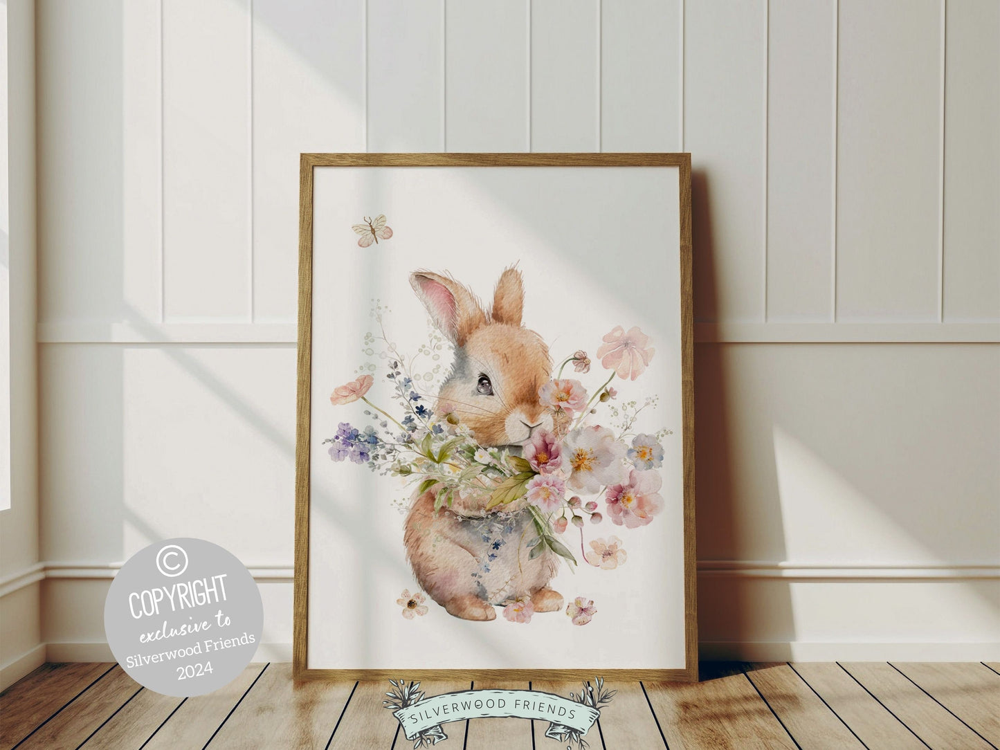 Bunny Nursery Prints, Floral Bunny Nursery Wall Art, Wildflower Bunny Rabbit Nursery Decor Girl,Baby Girl Floral Bunny Nursery Digital Print