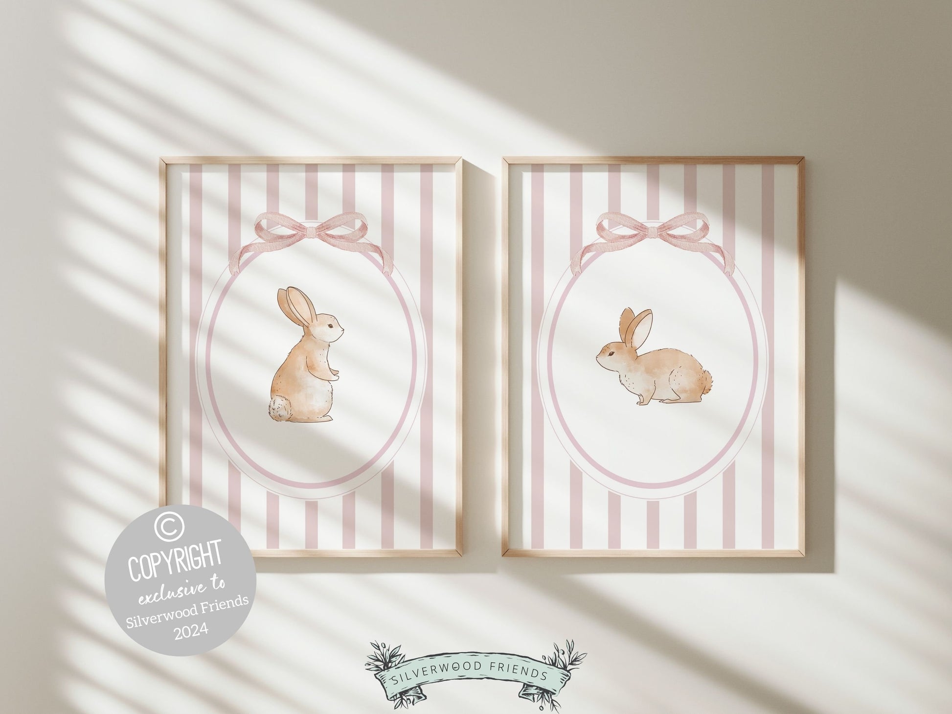 Baby Girl Bunny Nursery Prints, Bunny Rabbit Nursery Wall Art, Baby Girl Woodland Nursery Decor, Girls Pink Bedroom Wall Decor Digital Print
