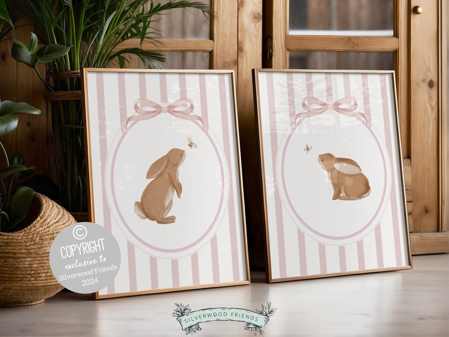Baby Girl Bunny Nursery Prints, Bunny Rabbit Nursery Wall Art, Baby Girl Woodland Nursery Decor, Girls Pink Bedroom Wall Decor Digital Print