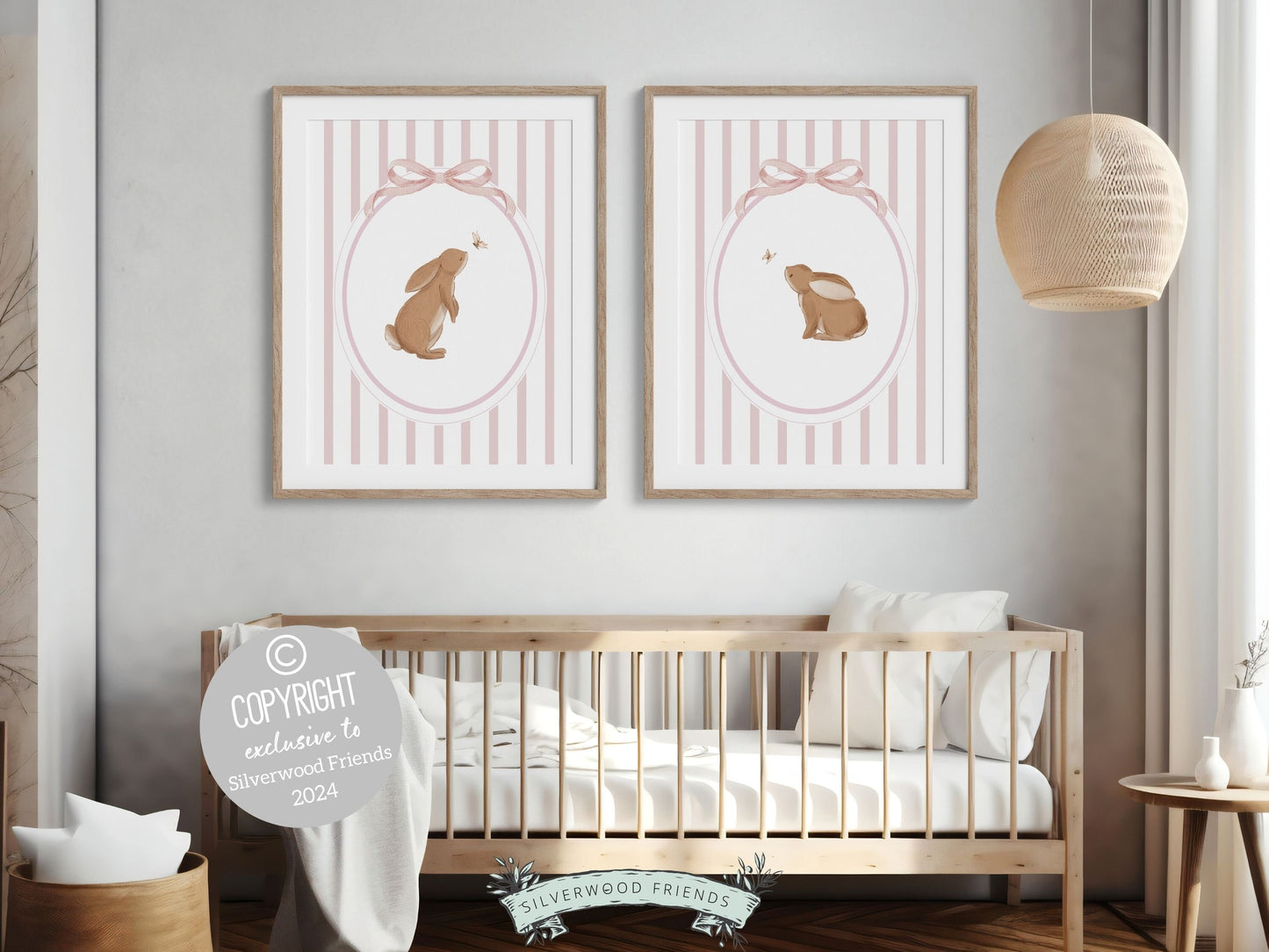 Baby Girl Bunny Nursery Prints, Bunny Rabbit Nursery Wall Art, Baby Girl Woodland Nursery Decor, Girls Pink Bedroom Wall Decor Digital Print