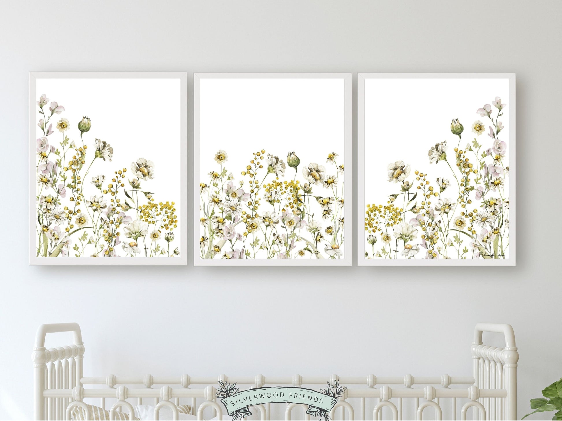 Wildflower Nursery Print, Wildflower Nursery Decor, Boho Nursery Wall Art, Yellow Meadow Flower Print Botanical Floral Nursery Digital Print