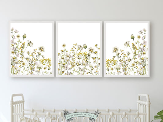 Wildflower Nursery Print, Wildflower Nursery Decor, Boho Nursery Wall Art, Yellow Meadow Flower Print Botanical Floral Nursery Digital Print