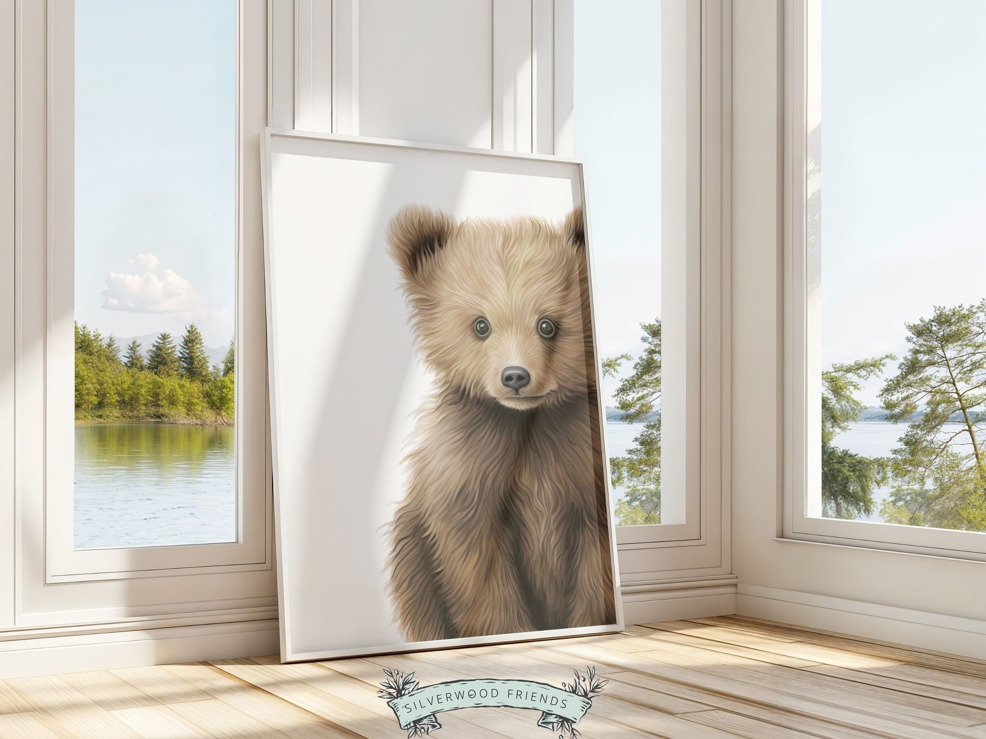 Peeking Bear Nursery Print, Brown Teddy Bear Nursery Decor, Neutral Nursery Decor, Baby Bear Nursery Wall Art Woodland Nursery Digital Print