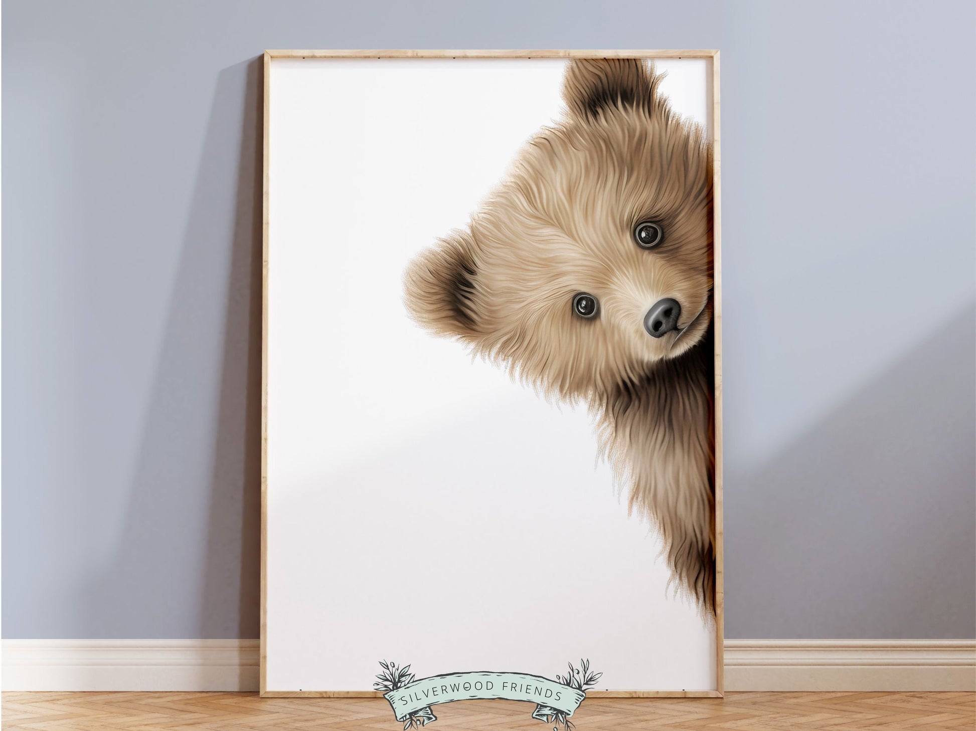 Peeking Bear Nursery Print, Brown Teddy Bear Nursery Decor, Neutral Nursery Decor, Baby Bear Nursery Wall Art Woodland Nursery Digital Print