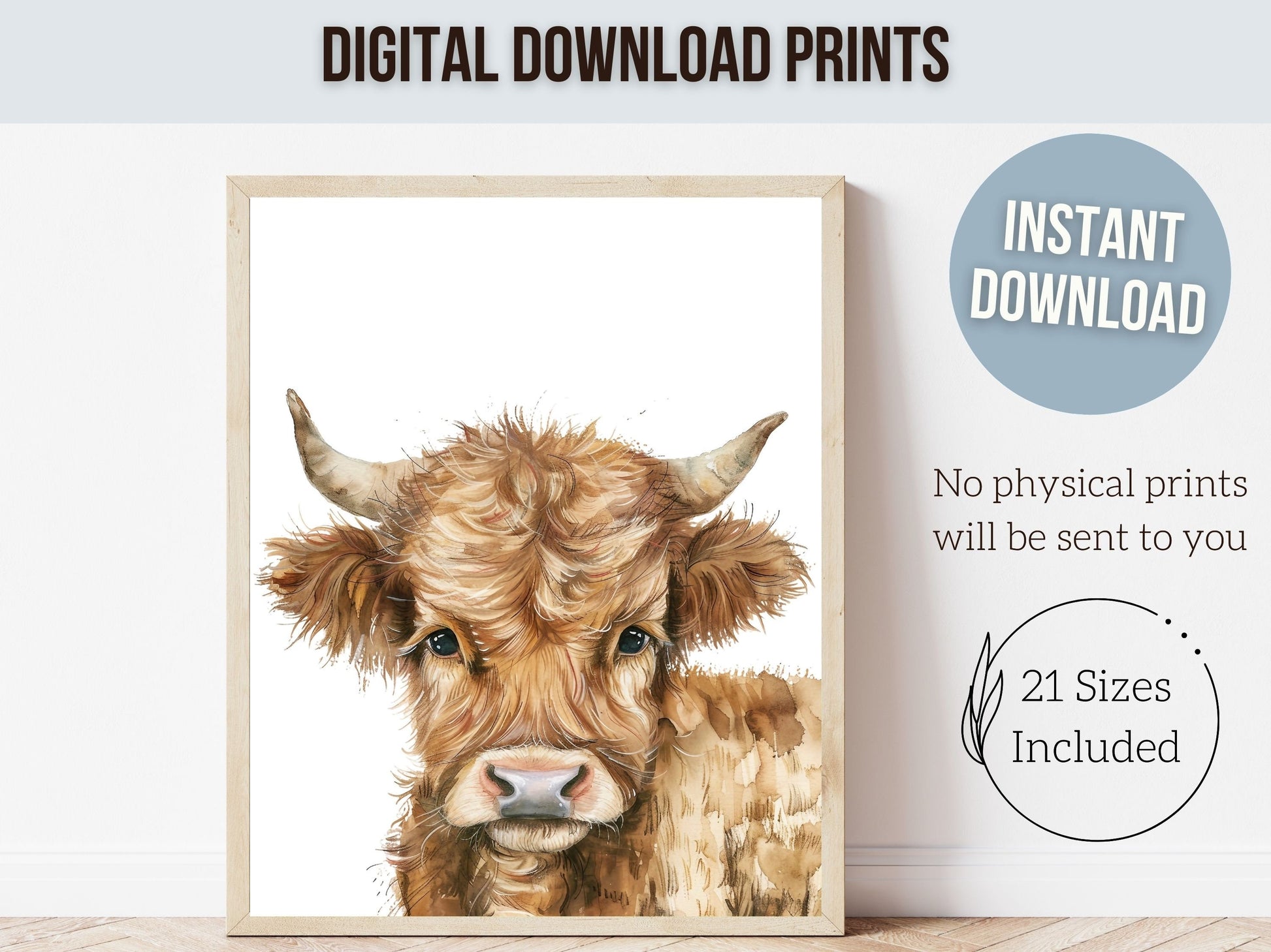 Highland Cow Nursery Print, Highland Cow Nursery Decor, Baby Farm Animal Nursery Print,Farm Nursery Decor Baby Shower Gift Cow Digital Print