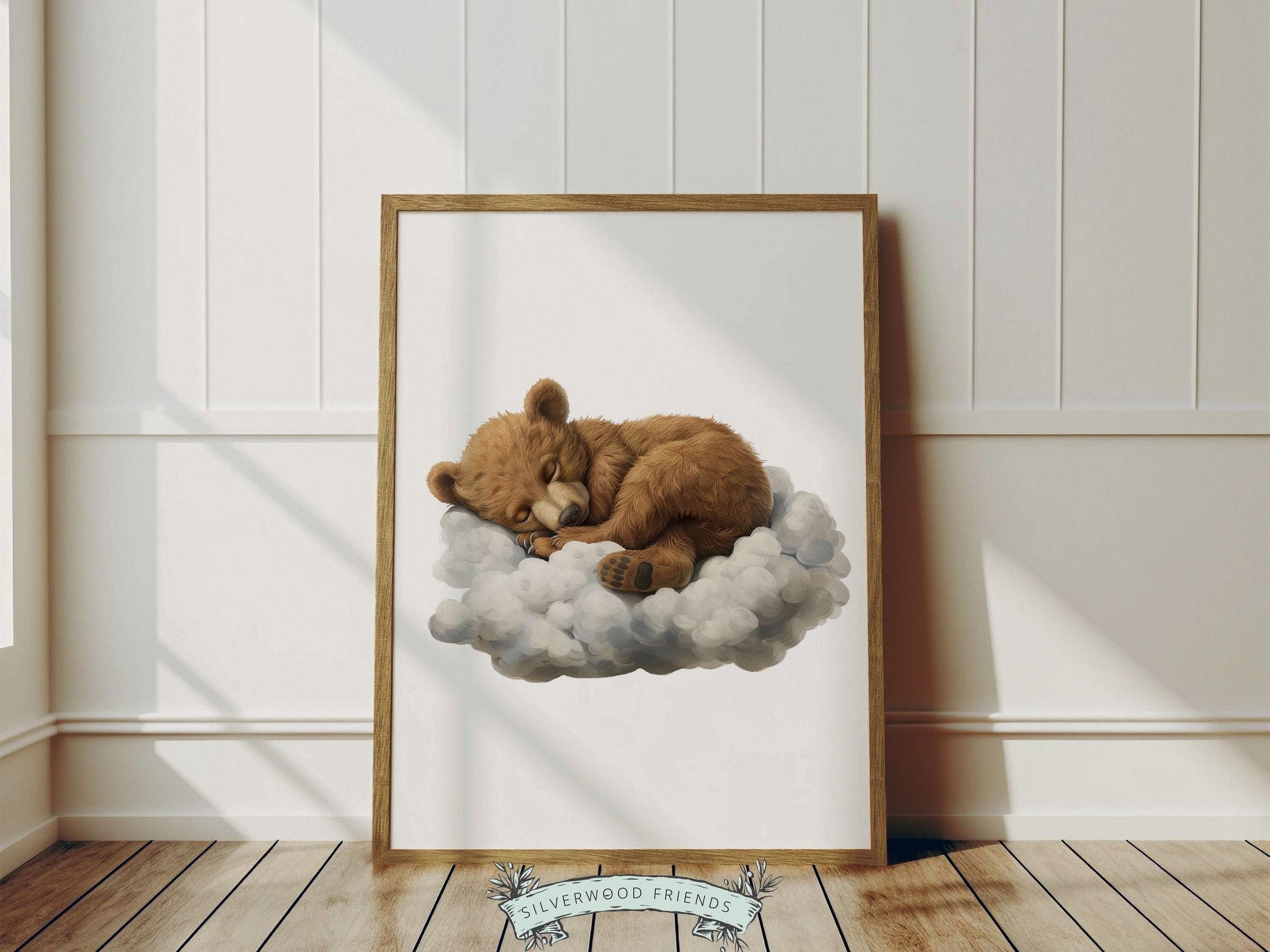 Sleeping Bear Nursery Print, Teddy Bear Nursery Decor, Neutral Nursery Decor, Sleepy Bear Nursery Wall Art, Woodland Nursery Digital Prints