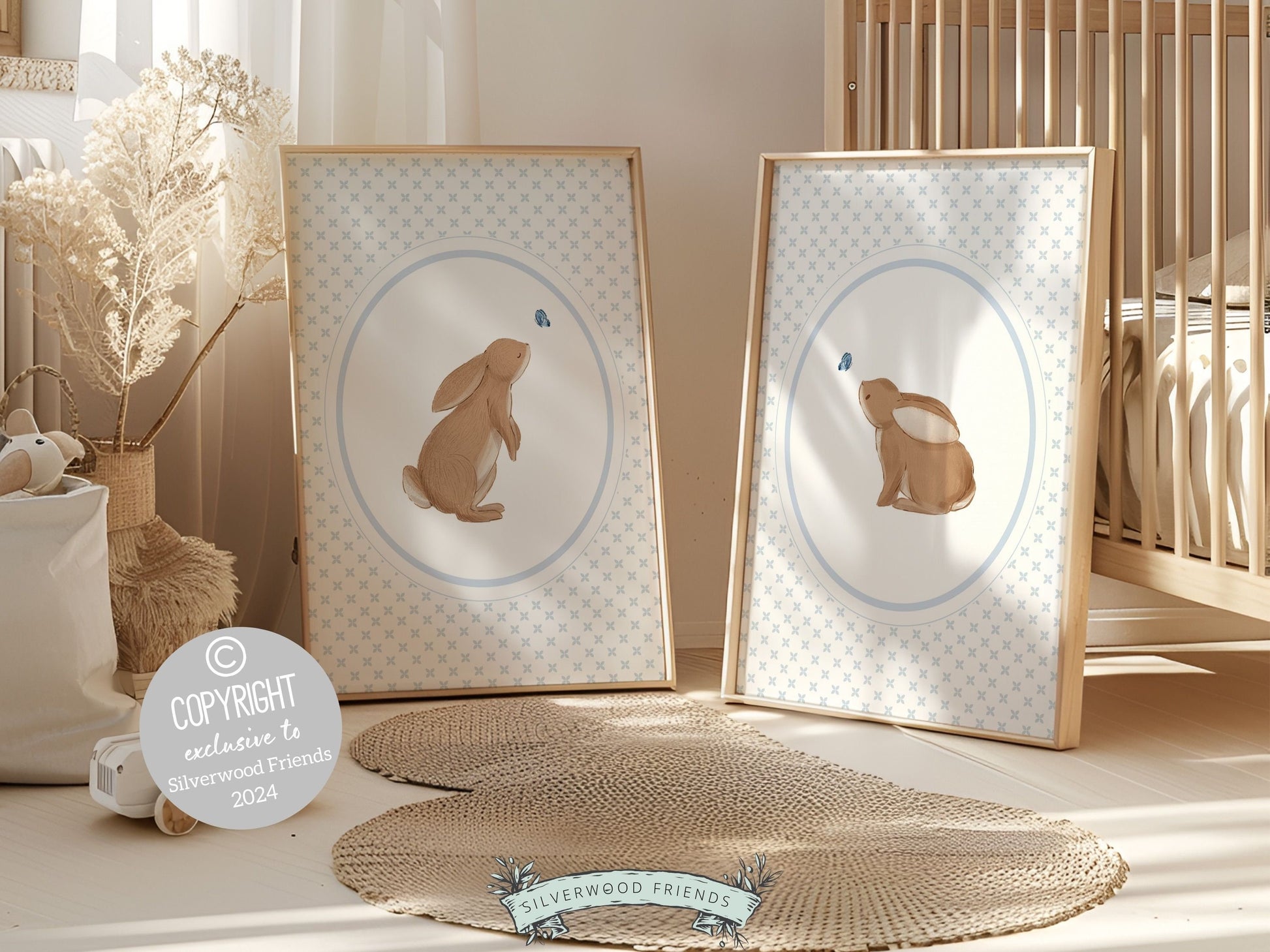 Bunny Nursery Prints, Woodland Bunny Nursery Decor, Bunny Rabbit Nursery Wall Art, Kids Room Wall Decor Neutral Nature Nursery Digital Print