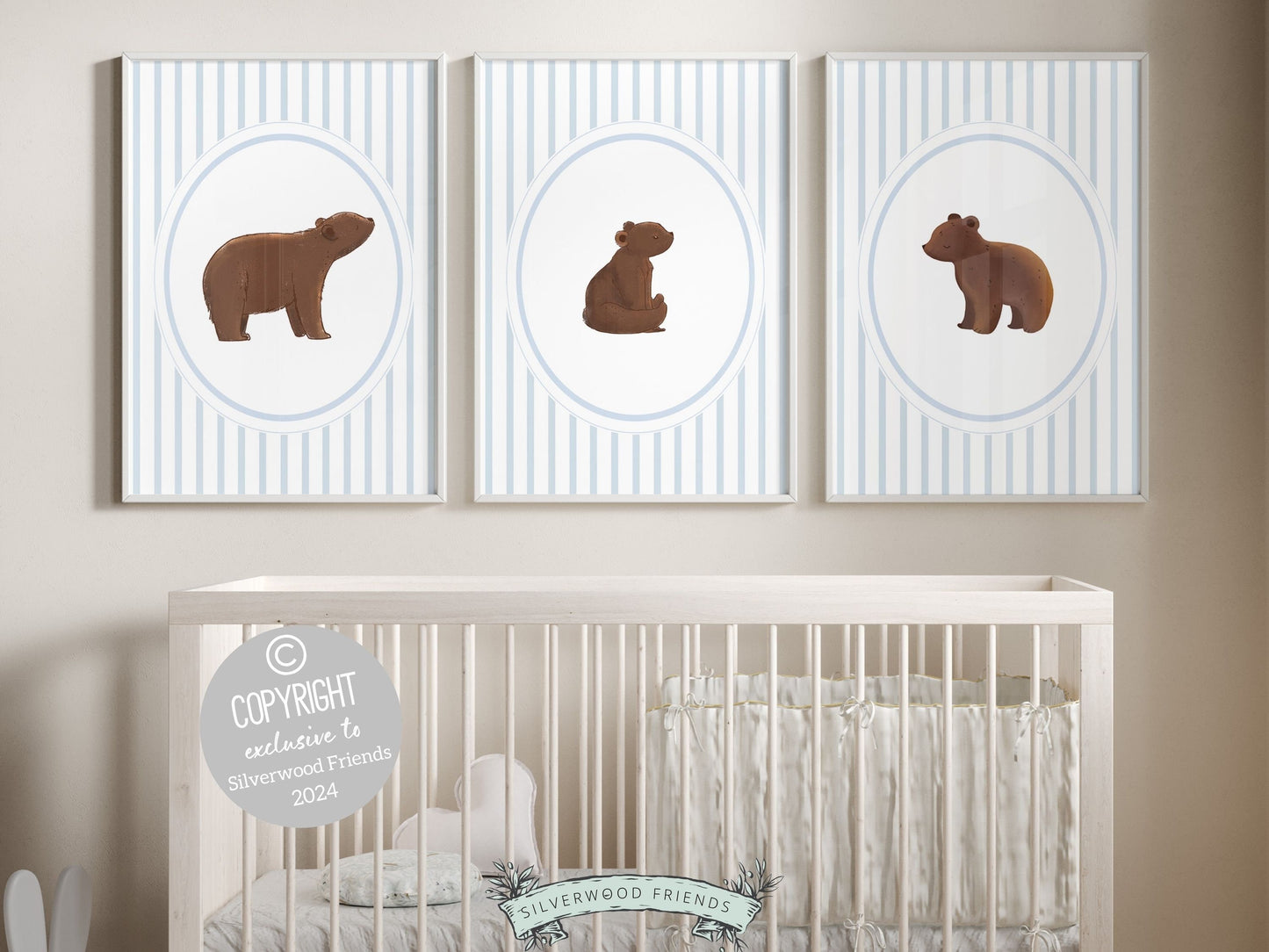 Bear Nursery Prints, Brown Bear Neutral Nursery Decor, Teddy Bear Chinoiserie Nursery Wall Art, Woodland Bear Nursery Poster Digital Prints