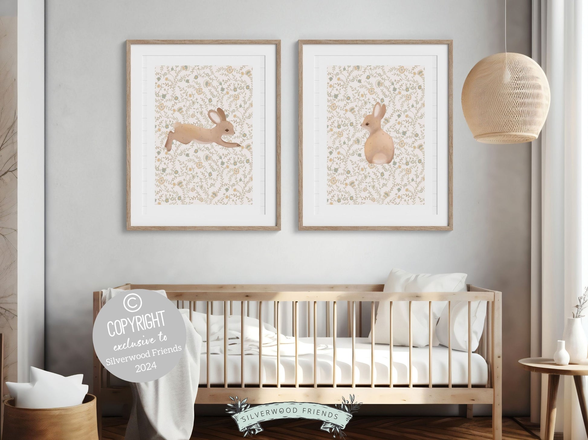 Bunny Nursery Print Set, Woodland Wildflower Bunny Nursery Decor, Floral Bunny Nursery Wall Art Printable Bunnies Wall Decor Digital Print